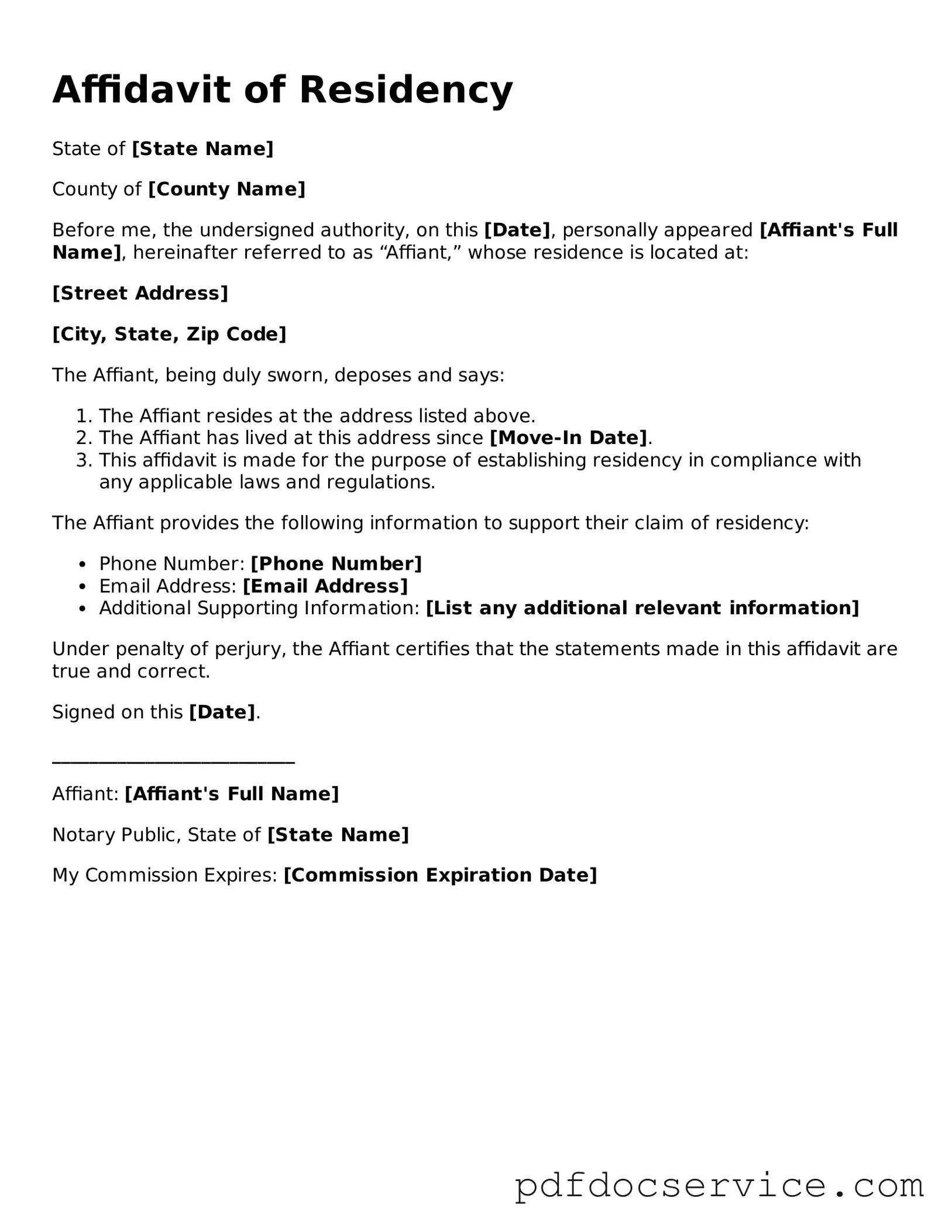 Blank Affidavit of Residency Form