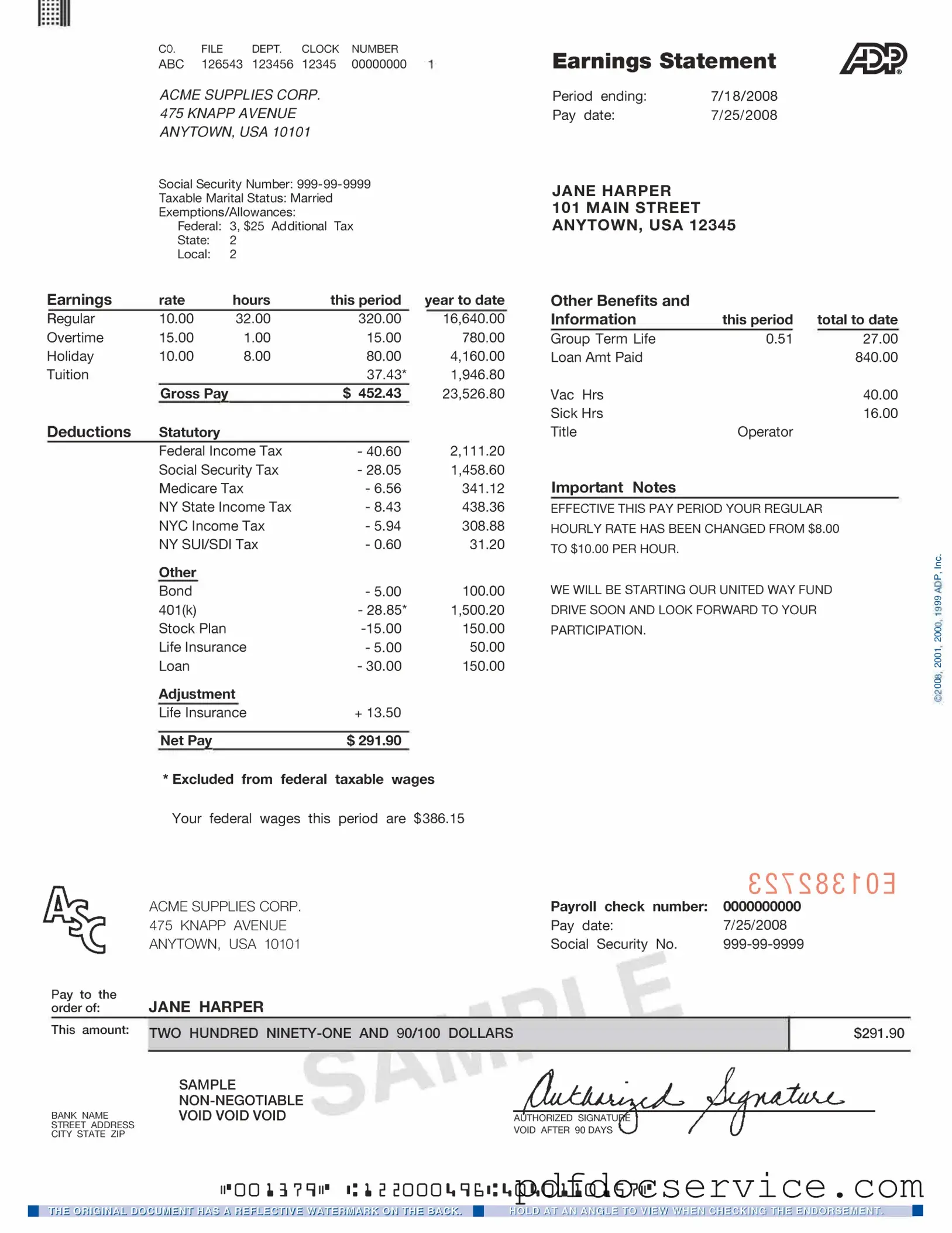 Fill Your Adp Pay Stub Form