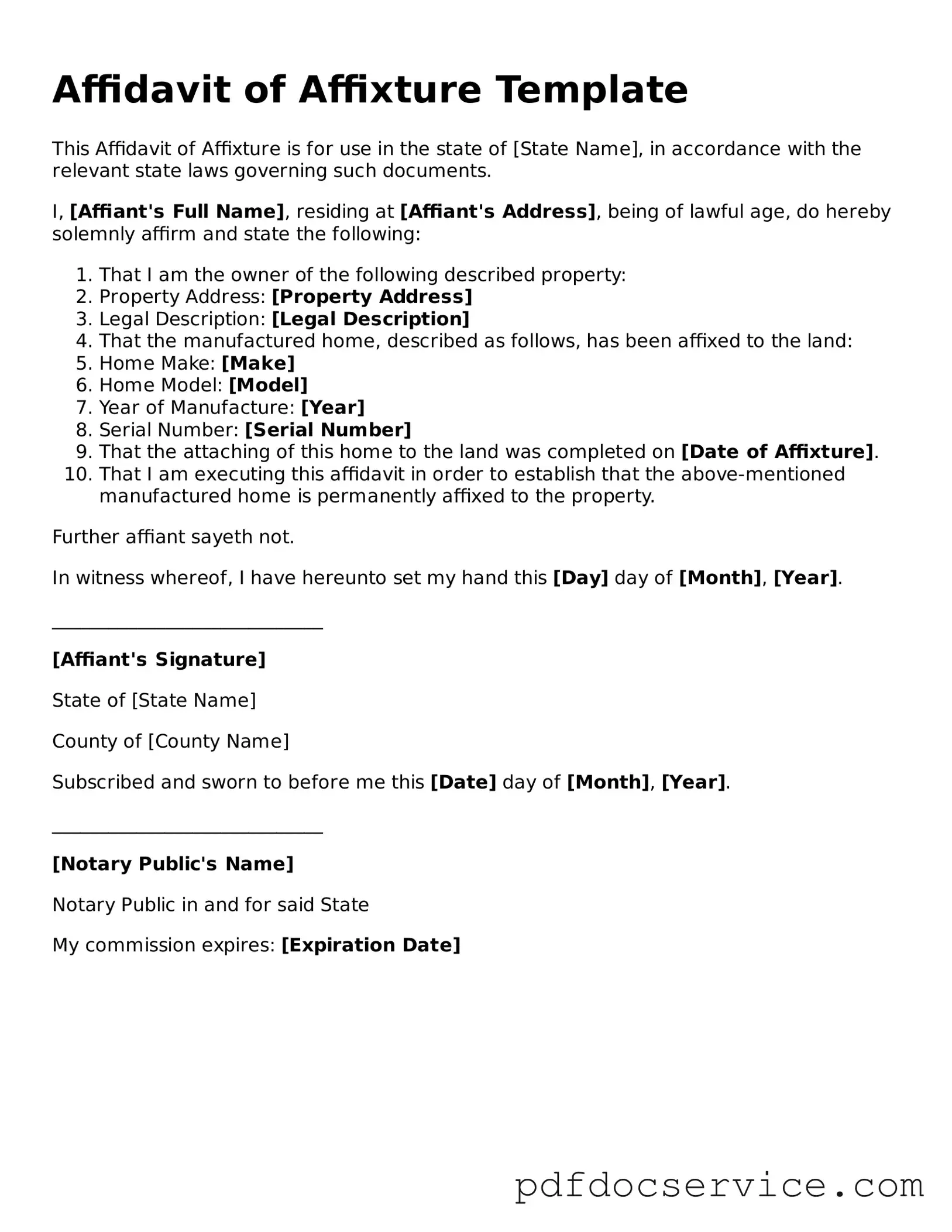 Blank Affidavit of Affixture Form