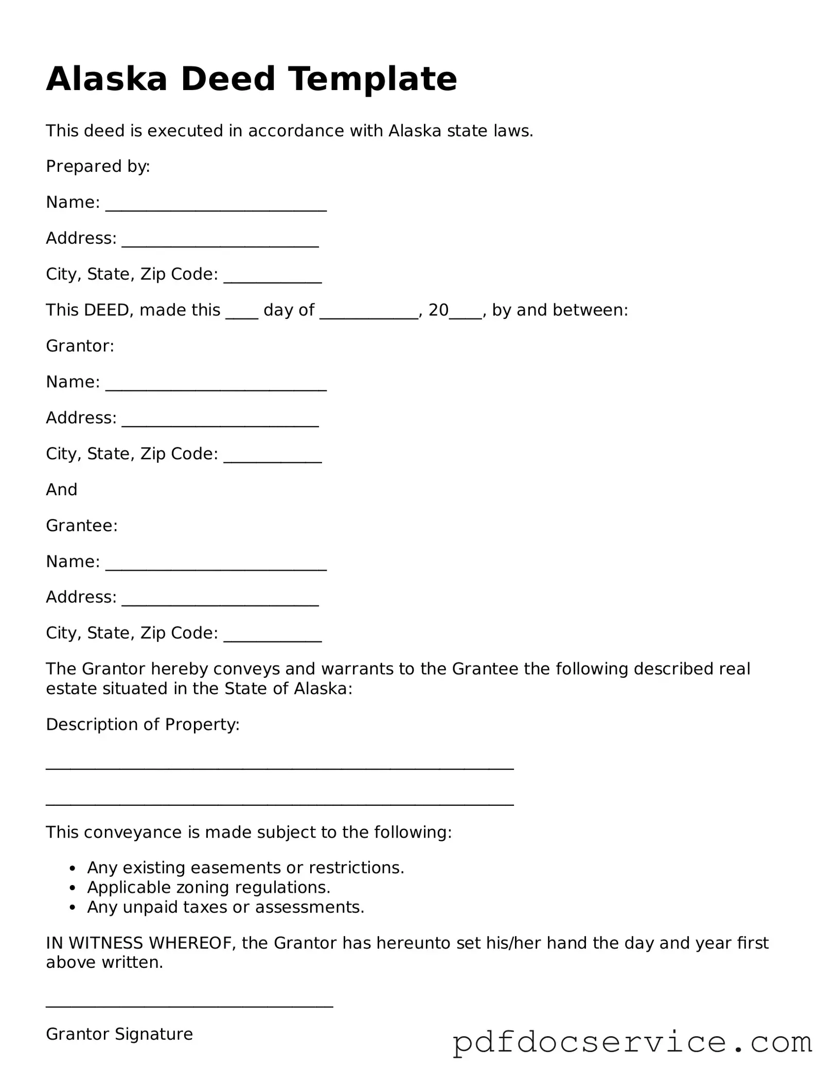 Printable  Deed Template for Alaska