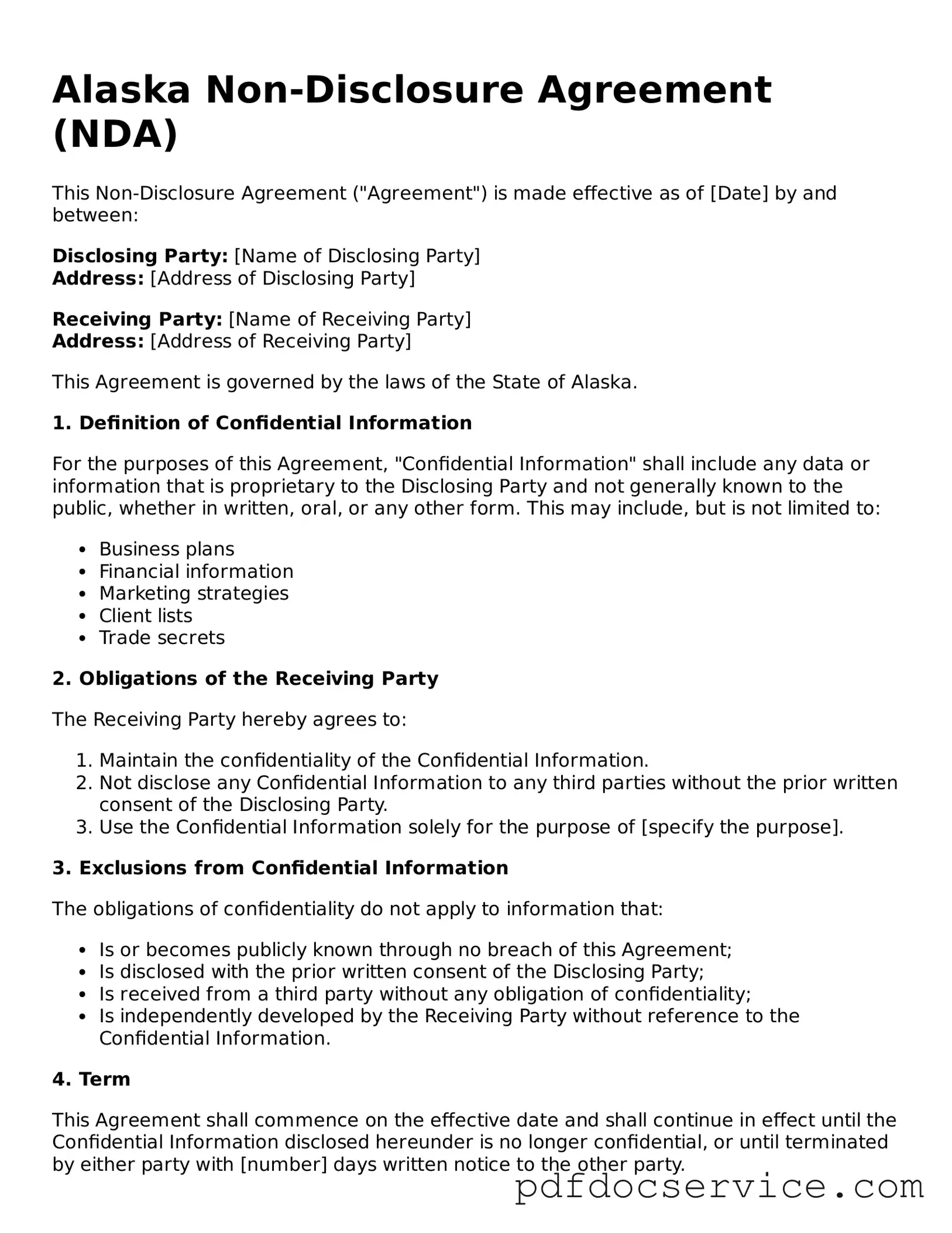 Printable  Non-disclosure Agreement Template for Alaska