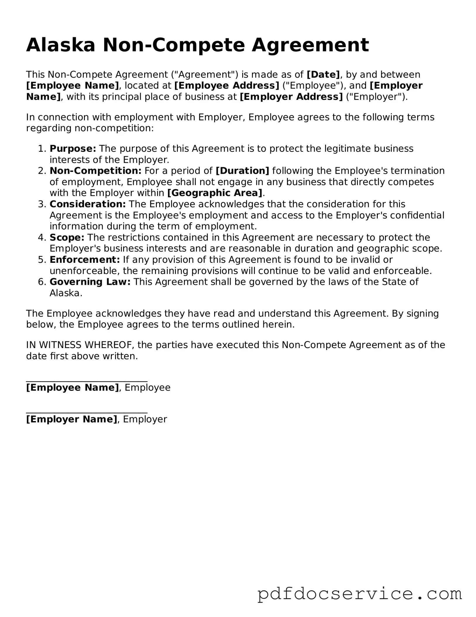 Printable  Non-compete Agreement Template for Alaska
