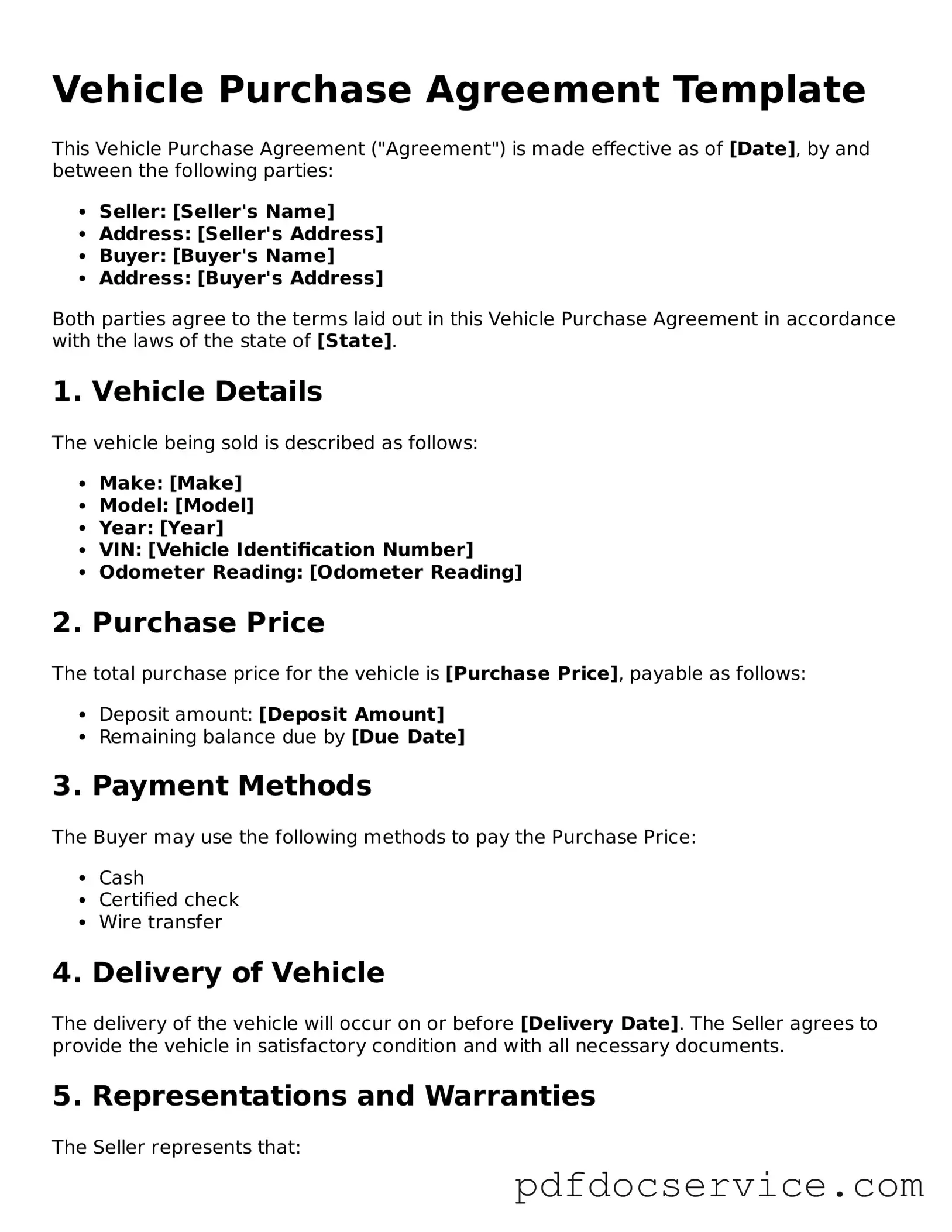 Blank Vehicle Purchase Agreement Form