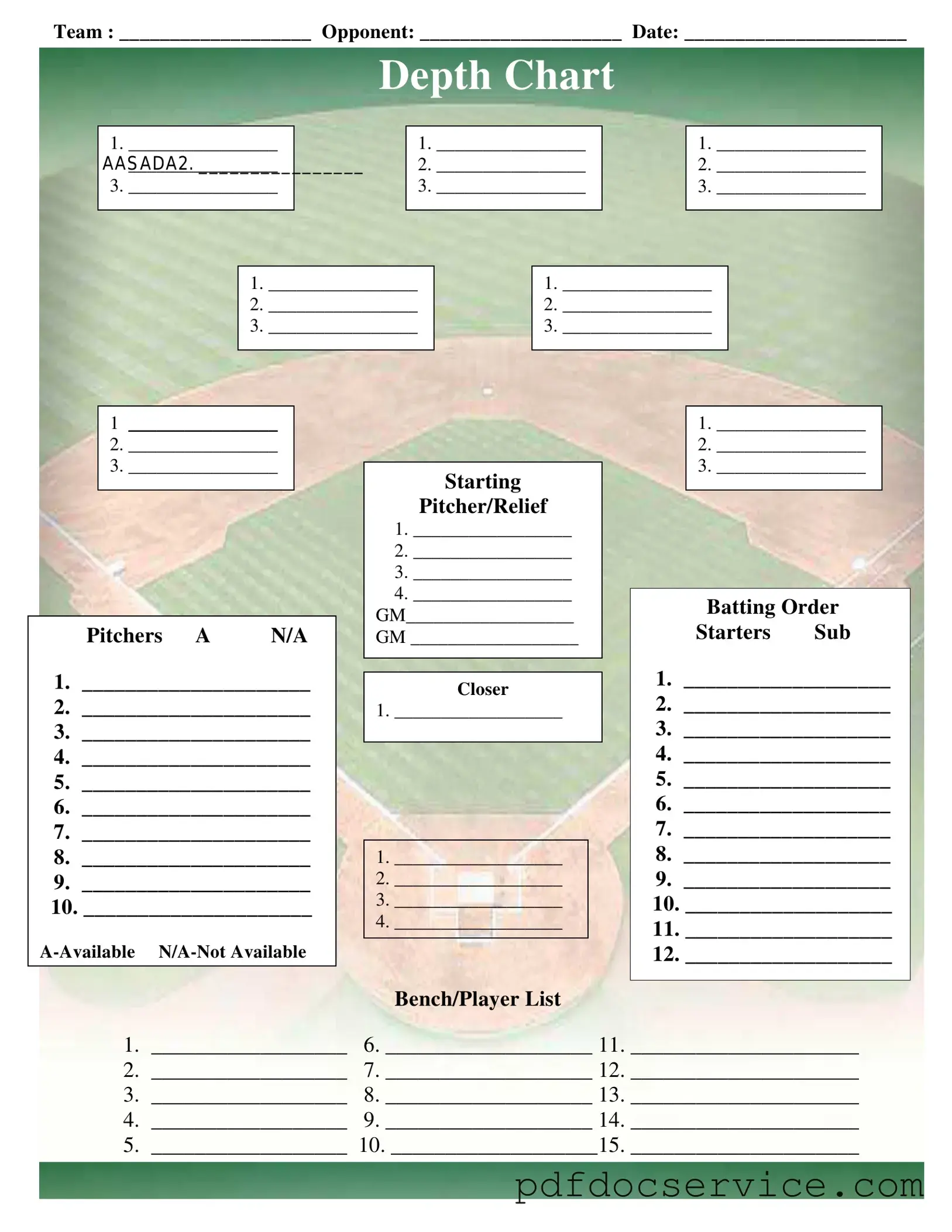 Fill Your Baseball Field Lineup Form