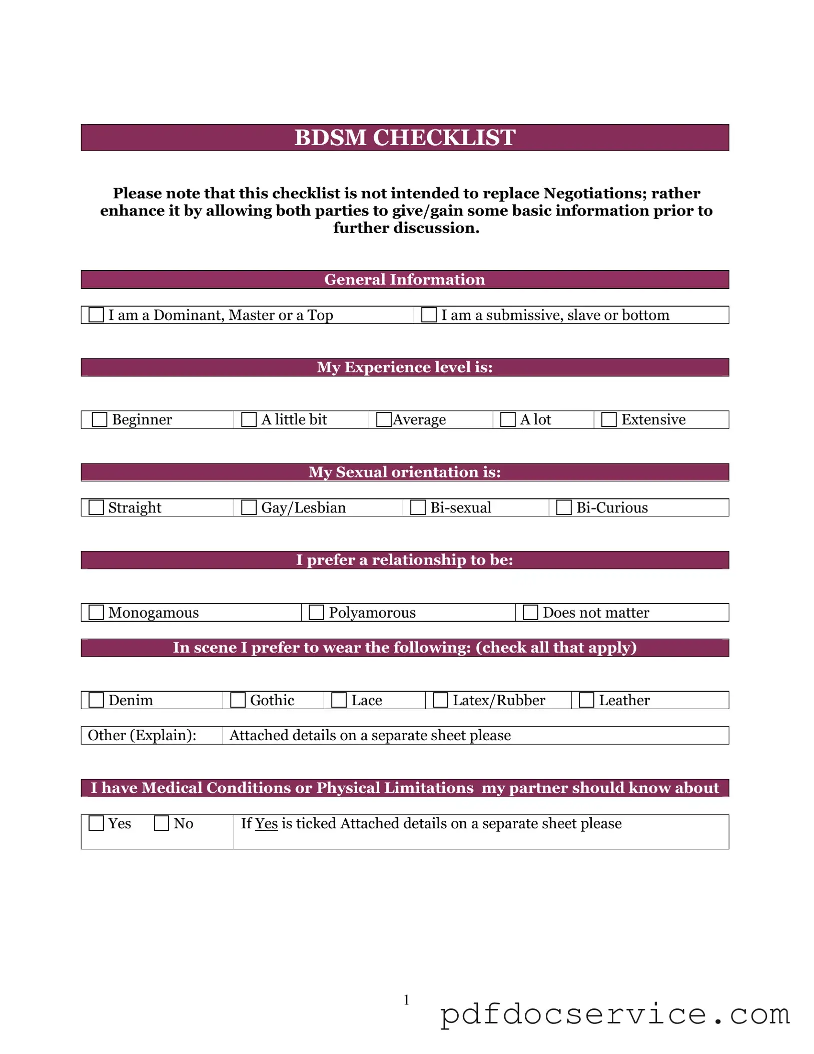 Fill Your Bdsm Checklist Form