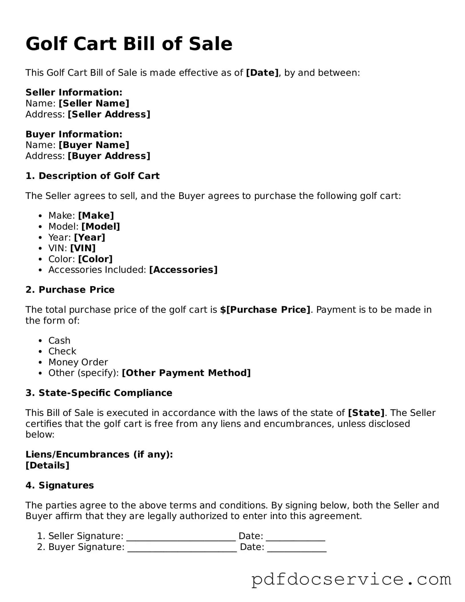 Blank Golf Cart Bill of Sale Form