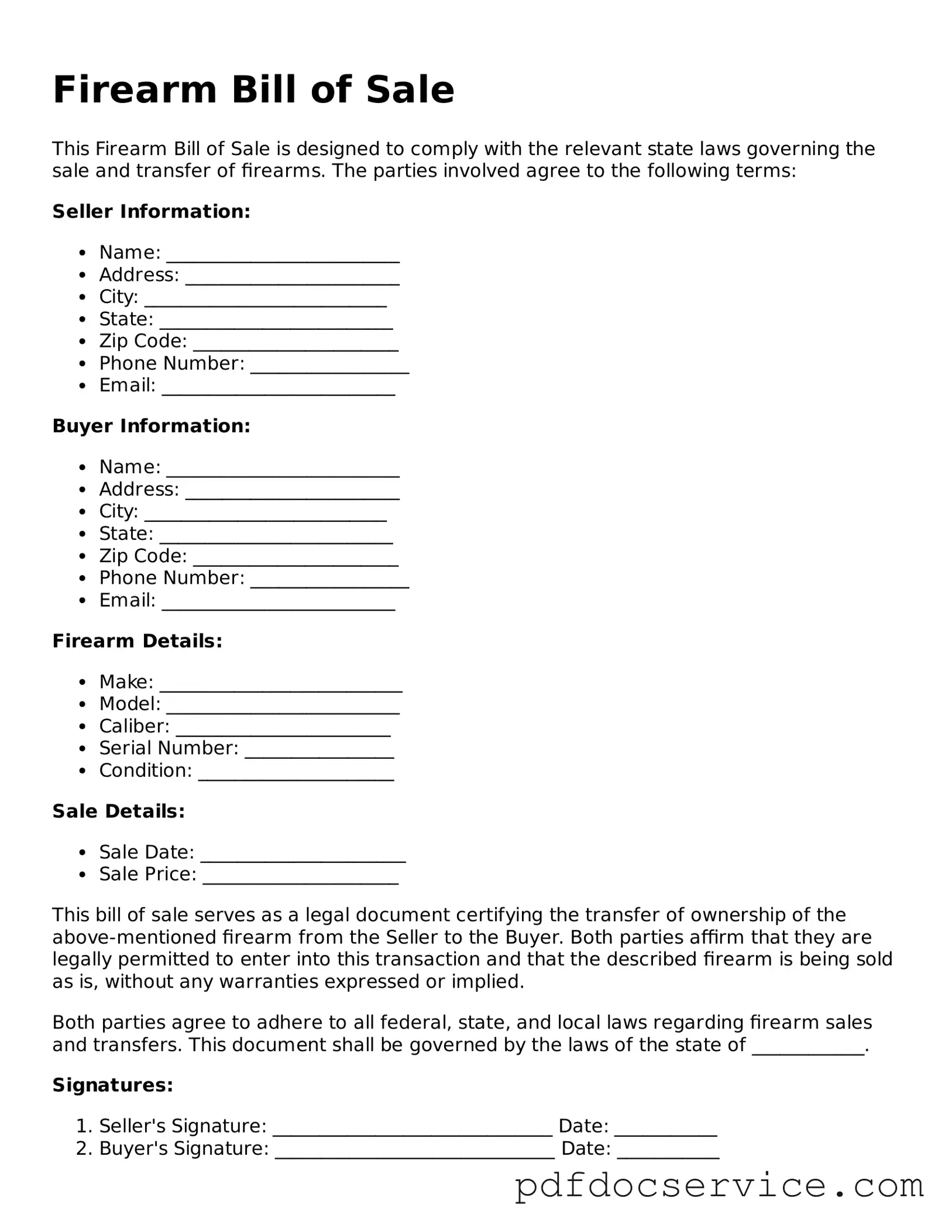 Blank Firearm Bill of Sale Form