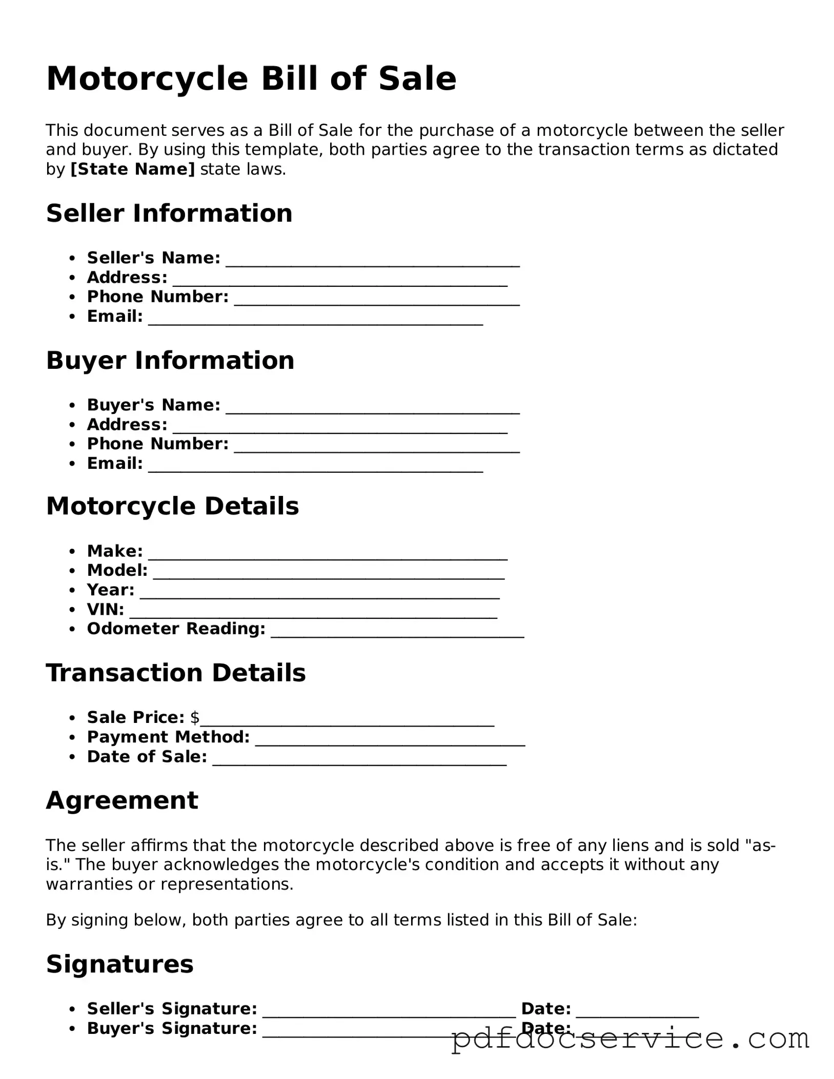 Blank Motorcycle Bill of Sale Form
