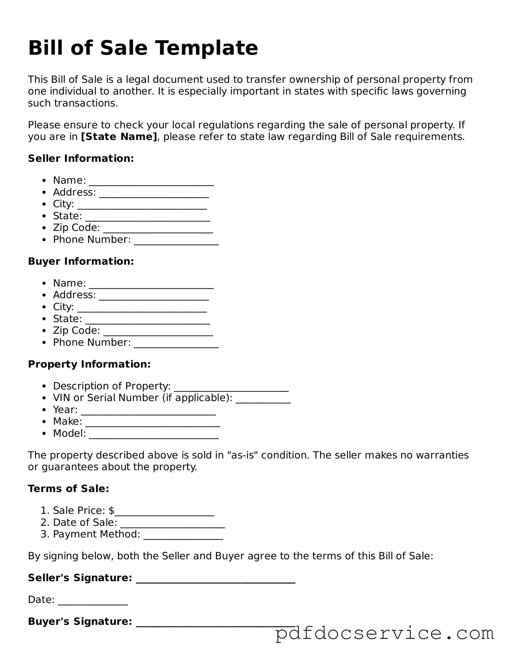 Blank Bill of Sale Form