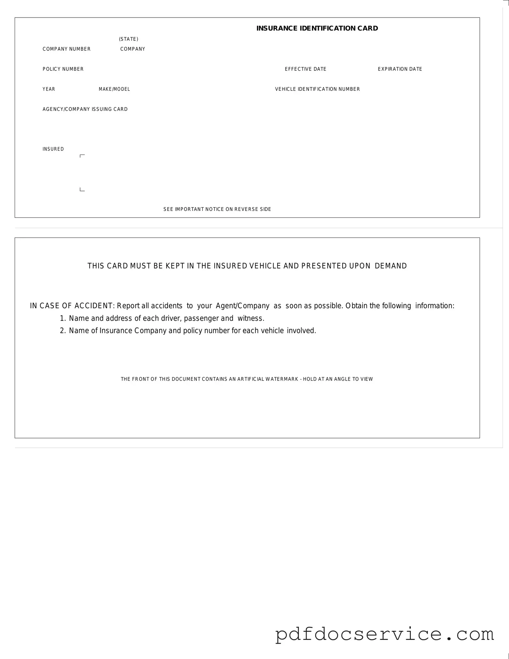 Fill Your Auto Insurance Card Form