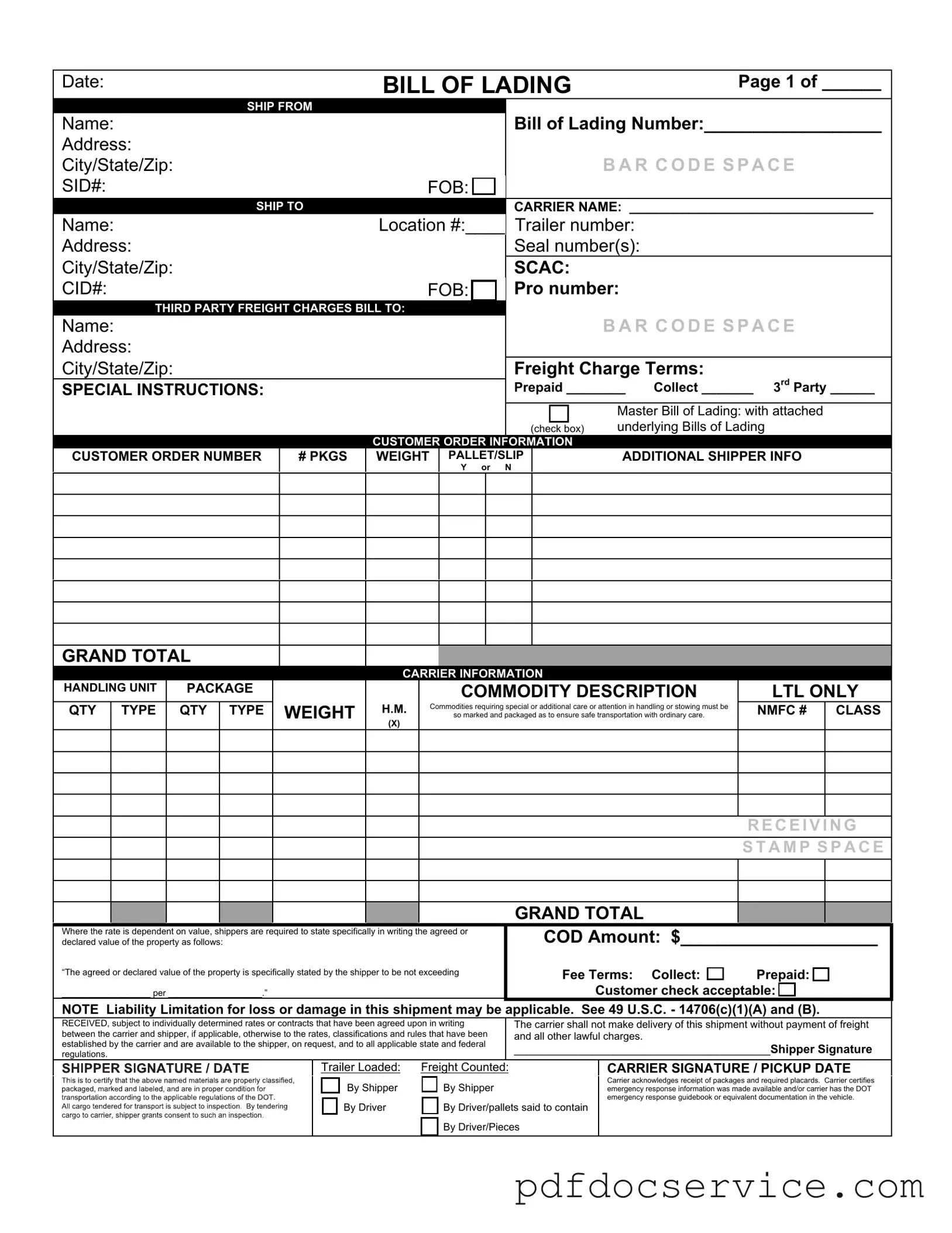 Fill Your Bill of Lading with a Supplement Form