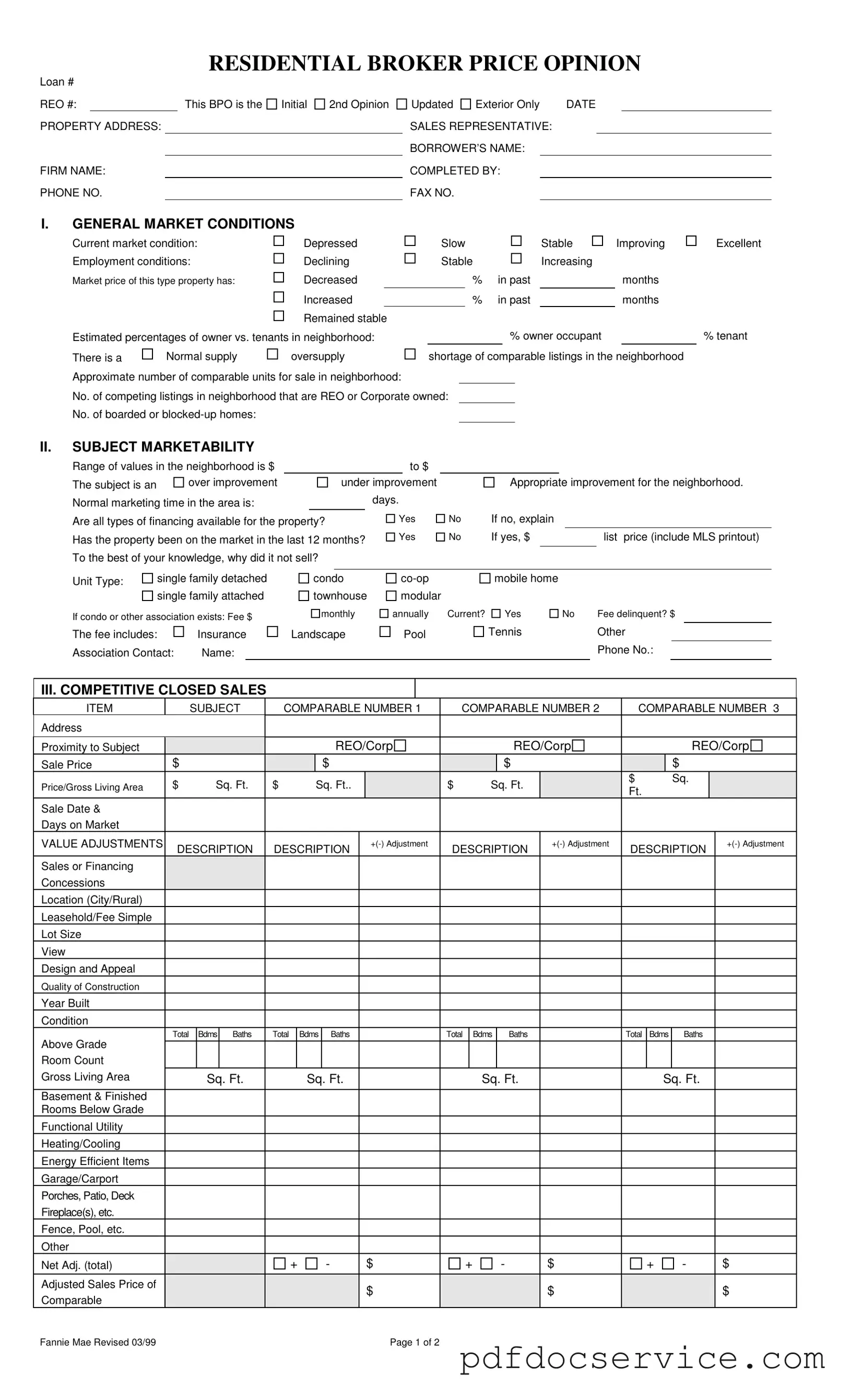 Fill Your Broker Price Opinion Form