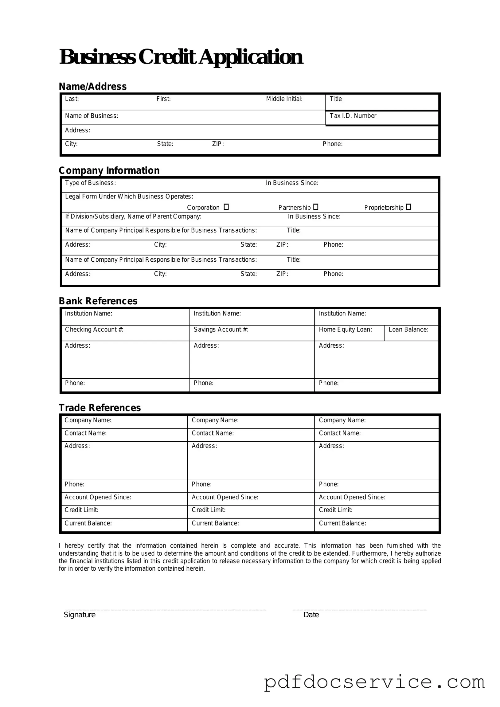 Fill Your Business Credit Application Form