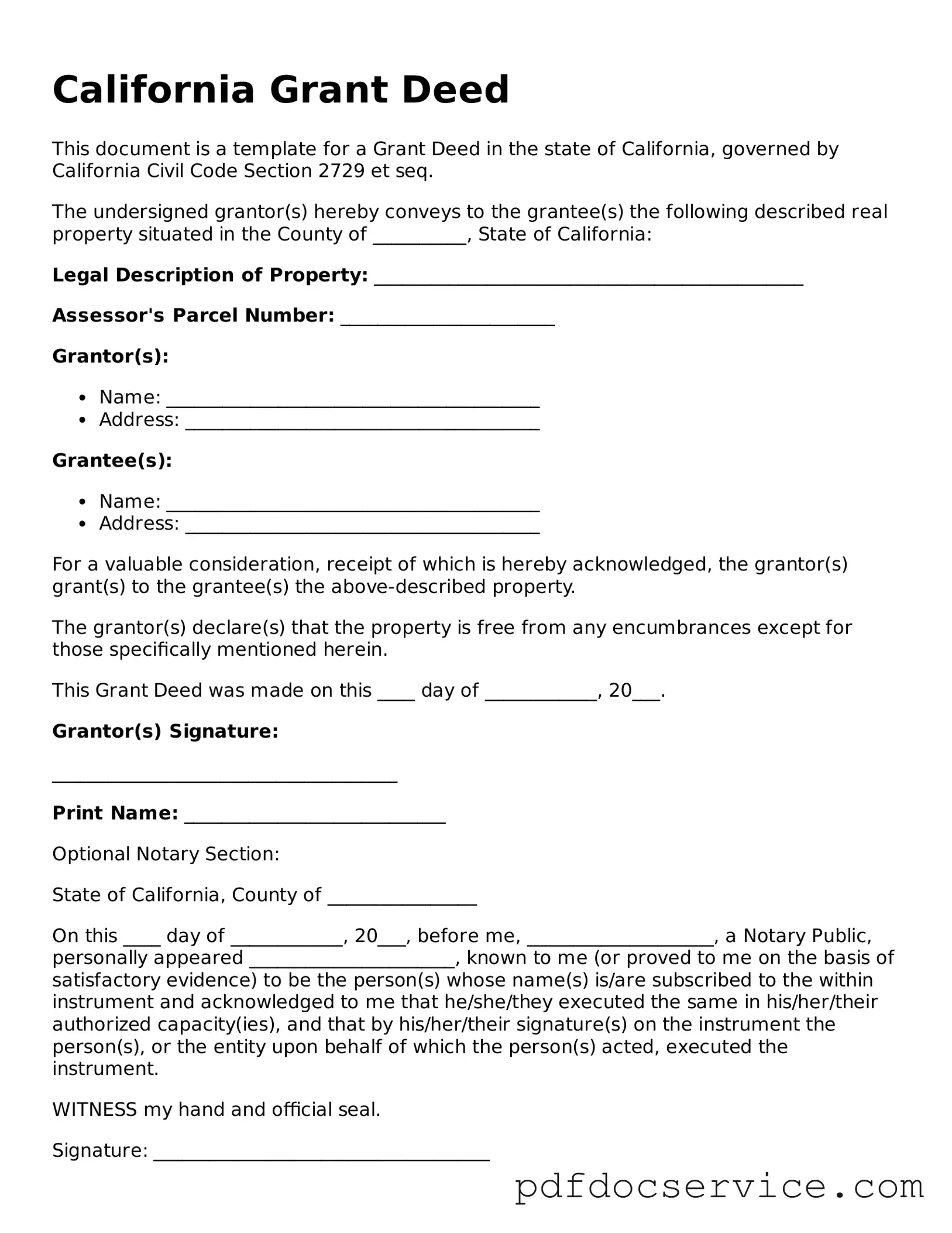 Printable  Deed Template for California