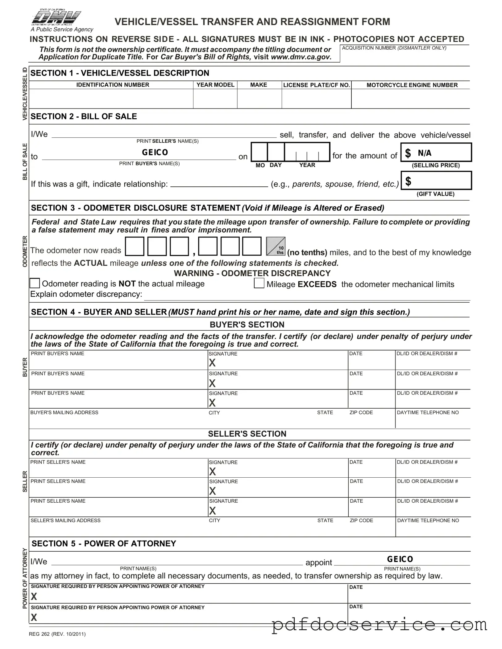 Fill Your California Fotm Reg 262 Form
