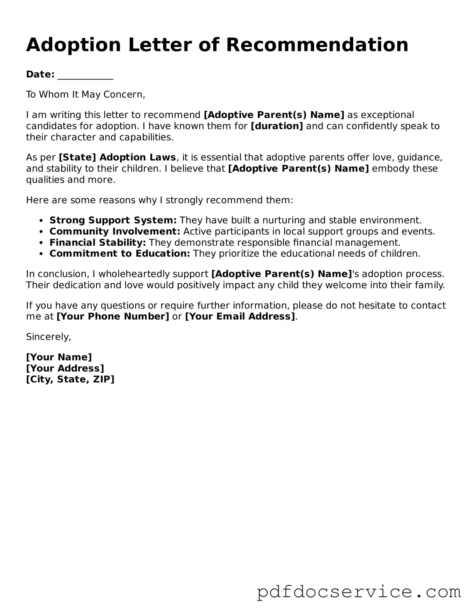 Blank Adoption Letter of Recommendation Form