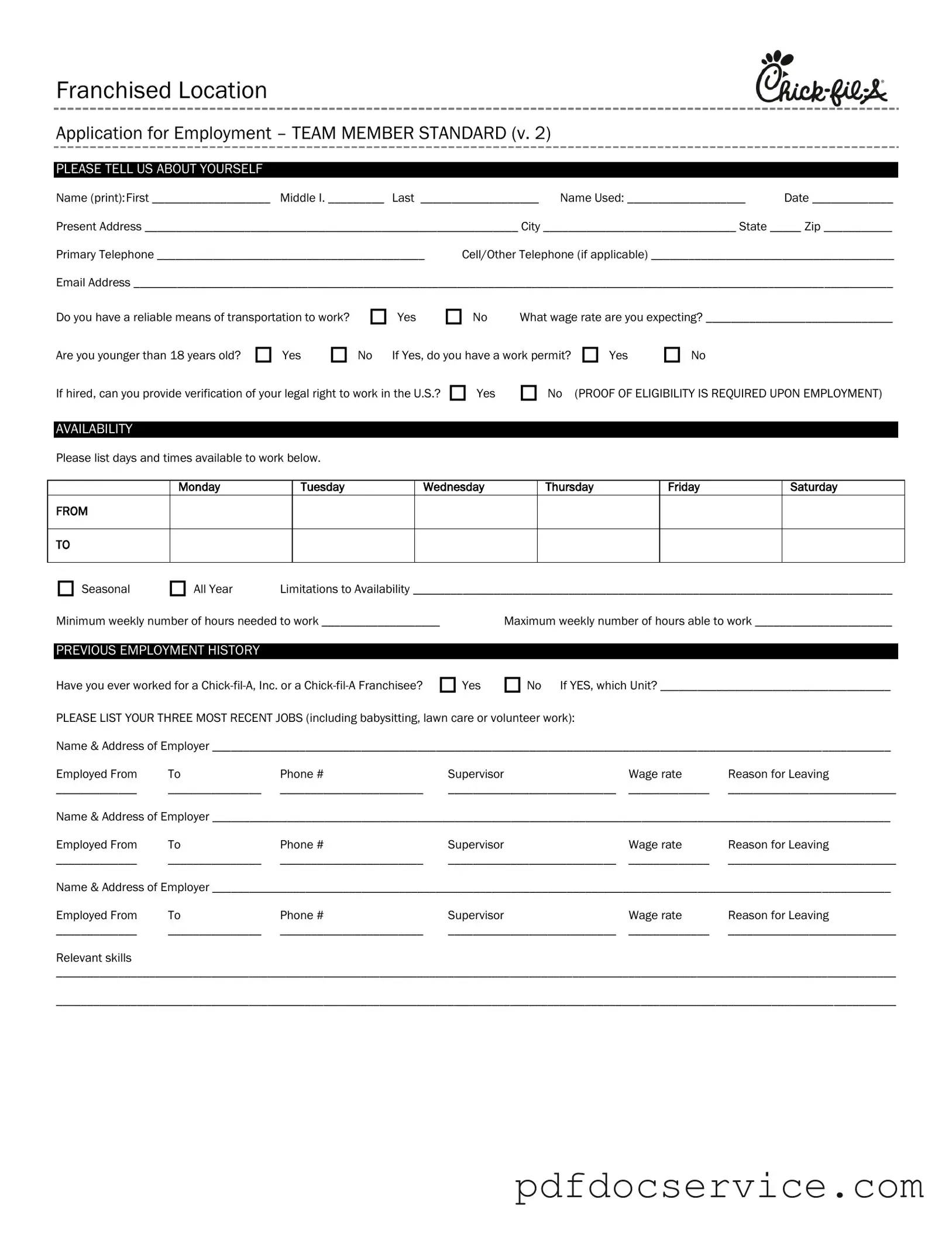Fill Your Chick Fil A Job Application Form