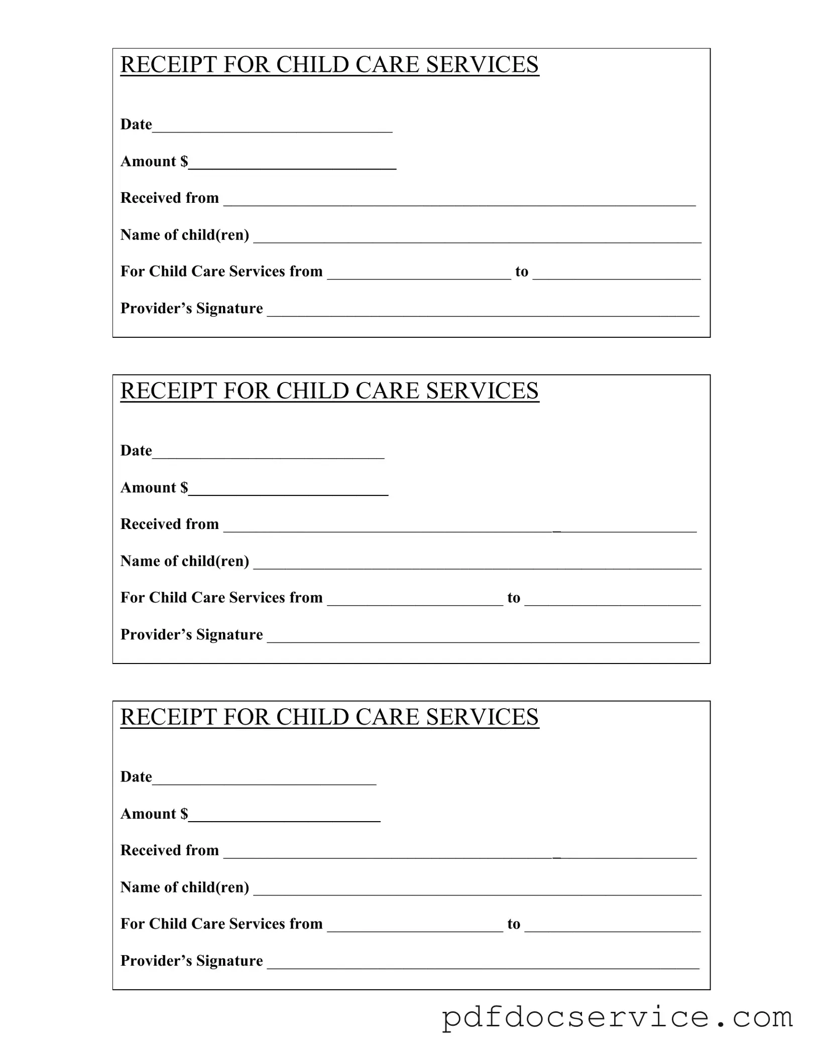 Fill Your Childcare Receipt Form