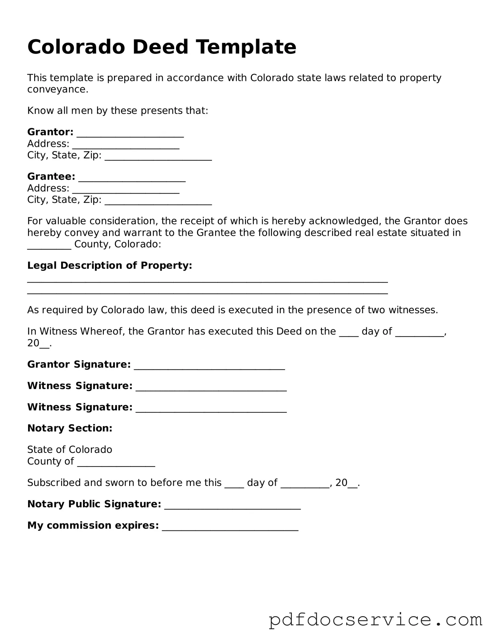 Printable  Deed Template for Colorado
