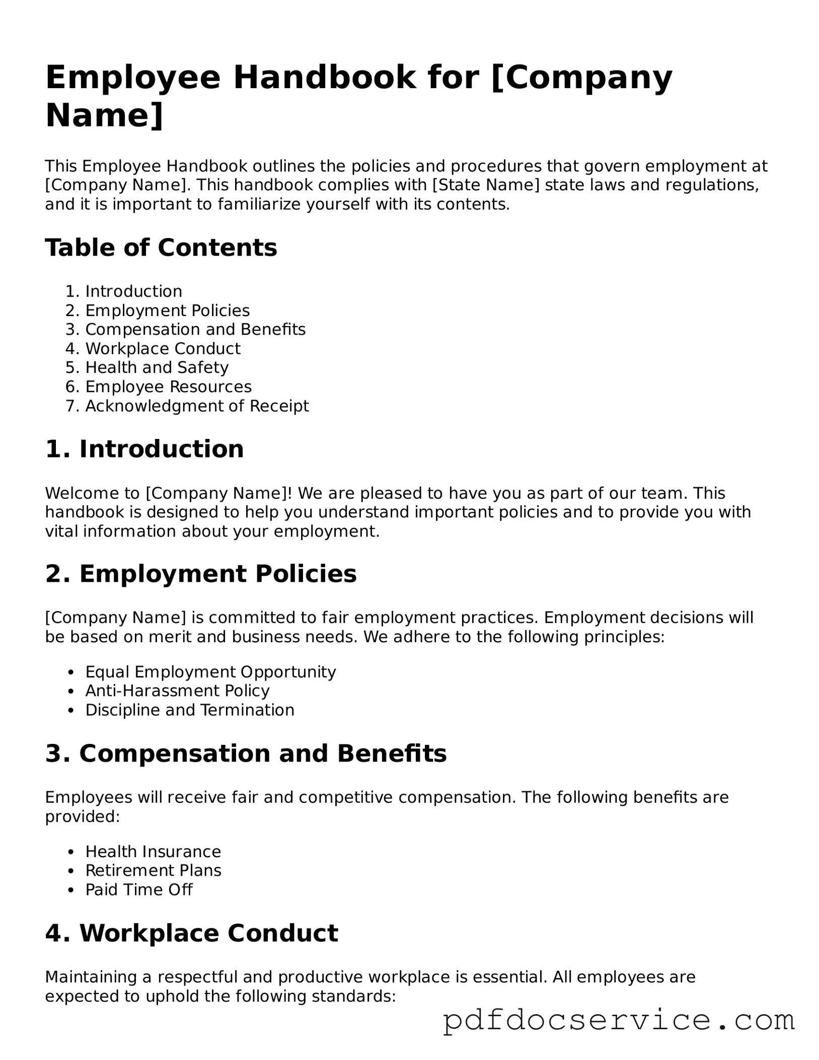 Blank Employee Handbook Form