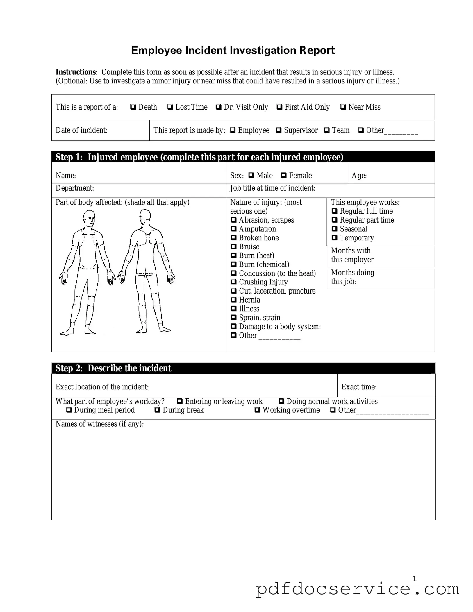 Fill Your Employee Accident Report Form