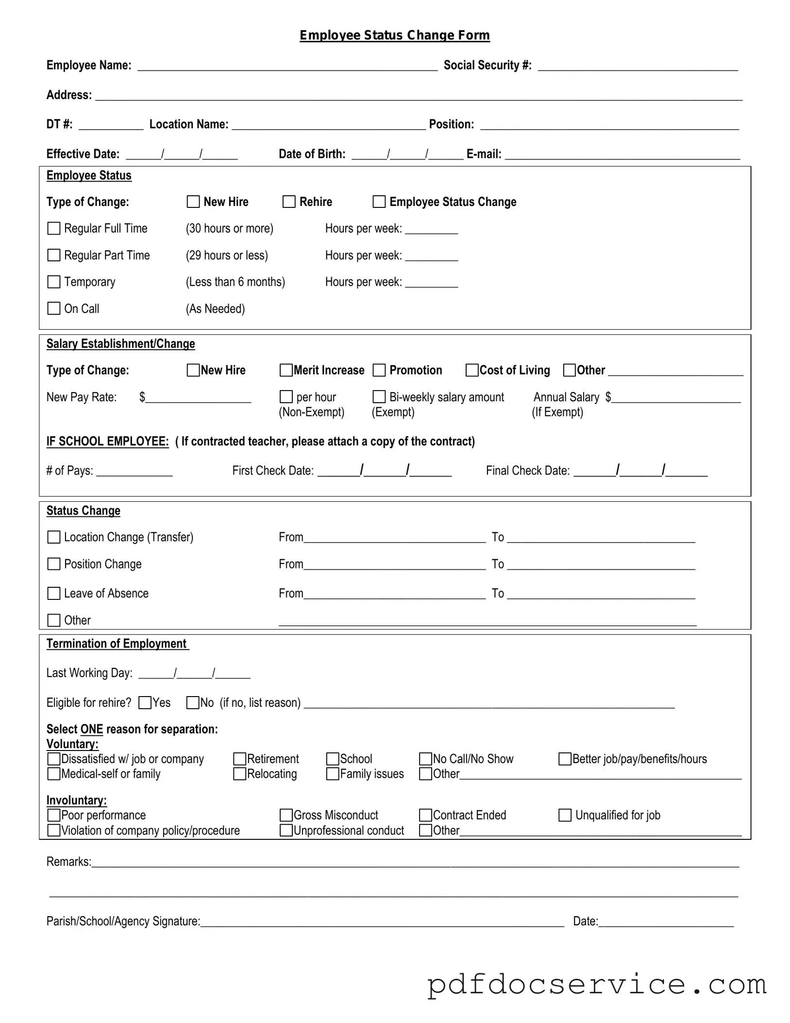 Fill Your Employee Status Change Form