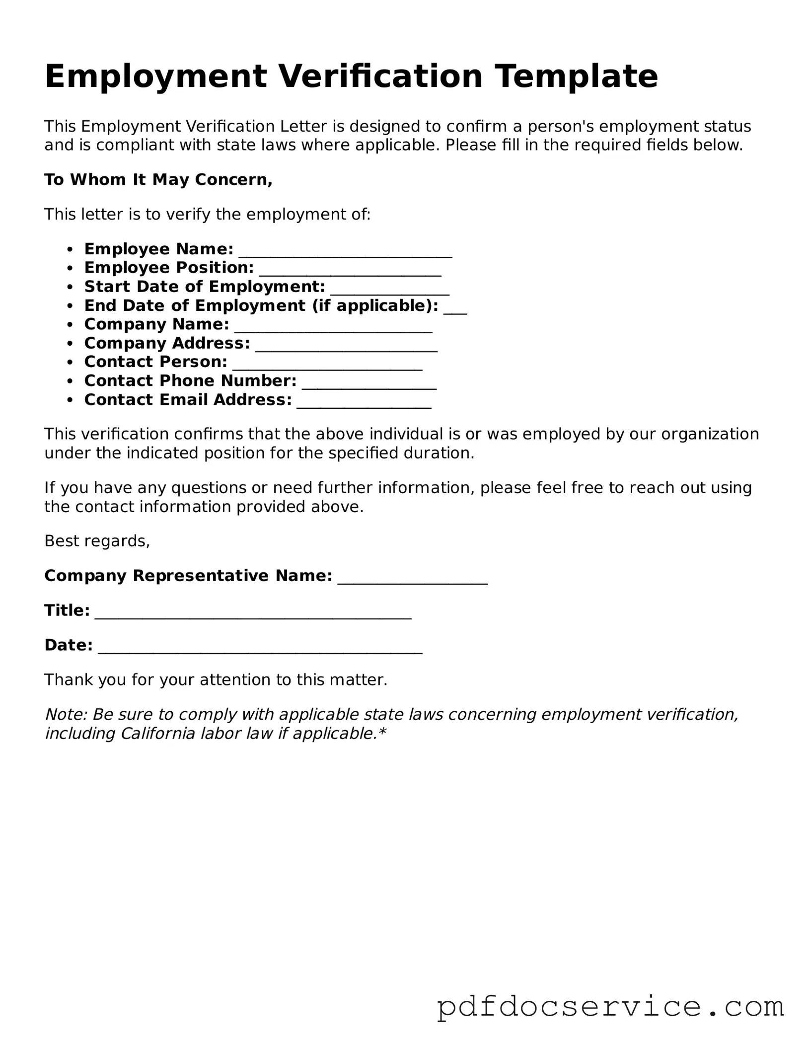 Blank Employment Verification Form
