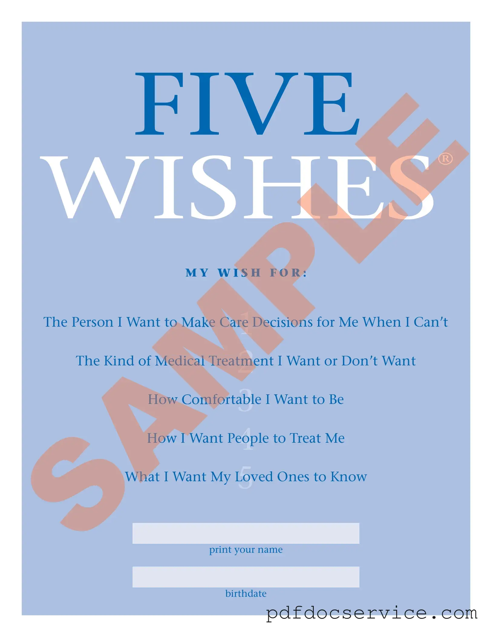 Fill Your 5 Wishes Document Form