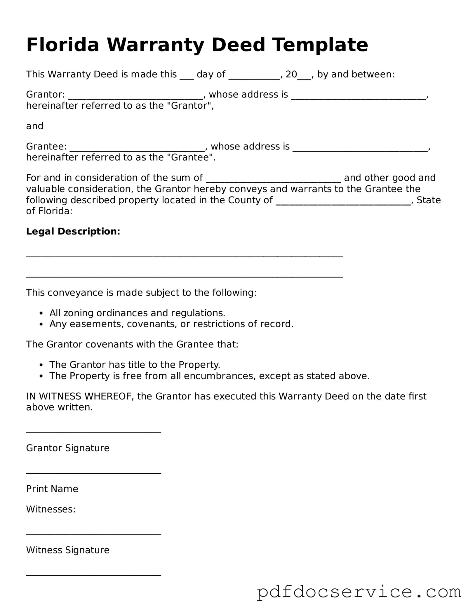 Printable  Deed Template for Florida