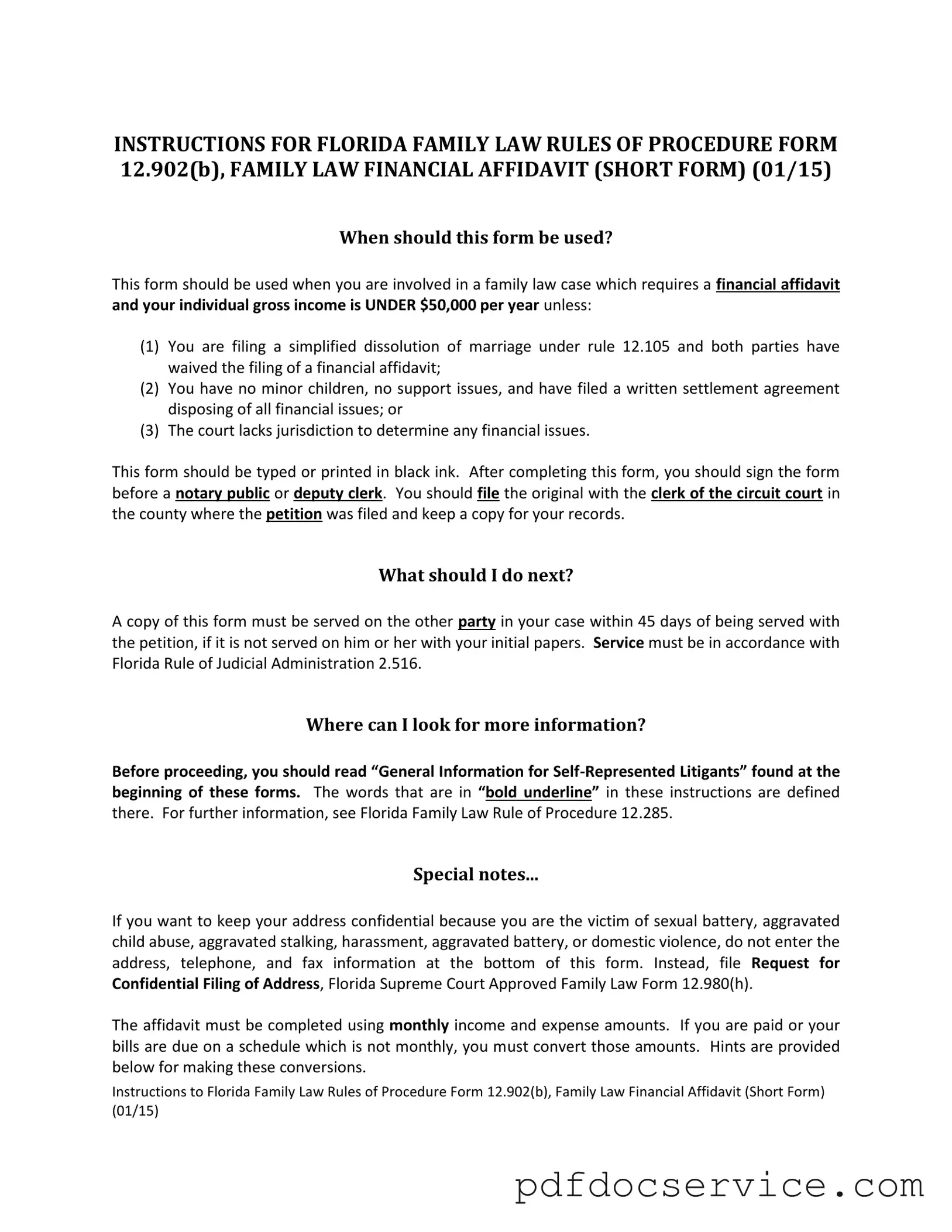 Fill Your Florida Financial Affidavit Short 12.902(b) Form