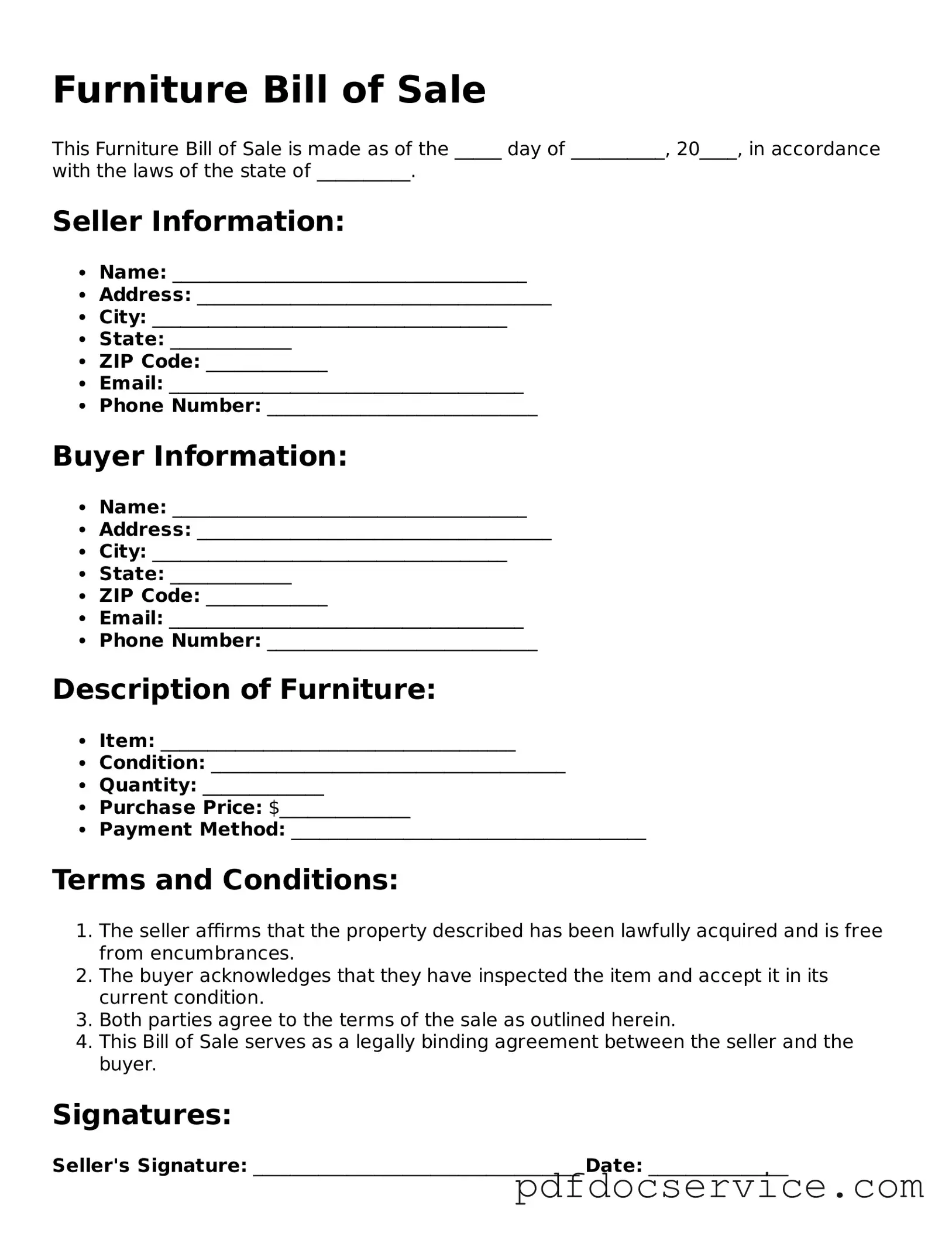 Blank Furniture Bill of Sale Form