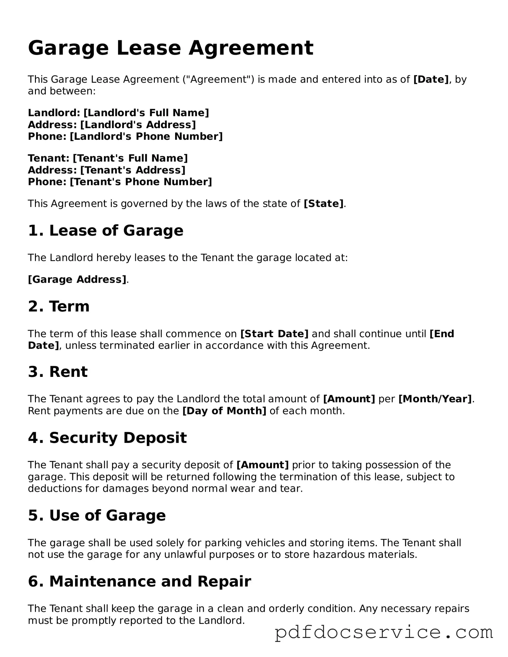 Blank Garage Lease Agreement Form