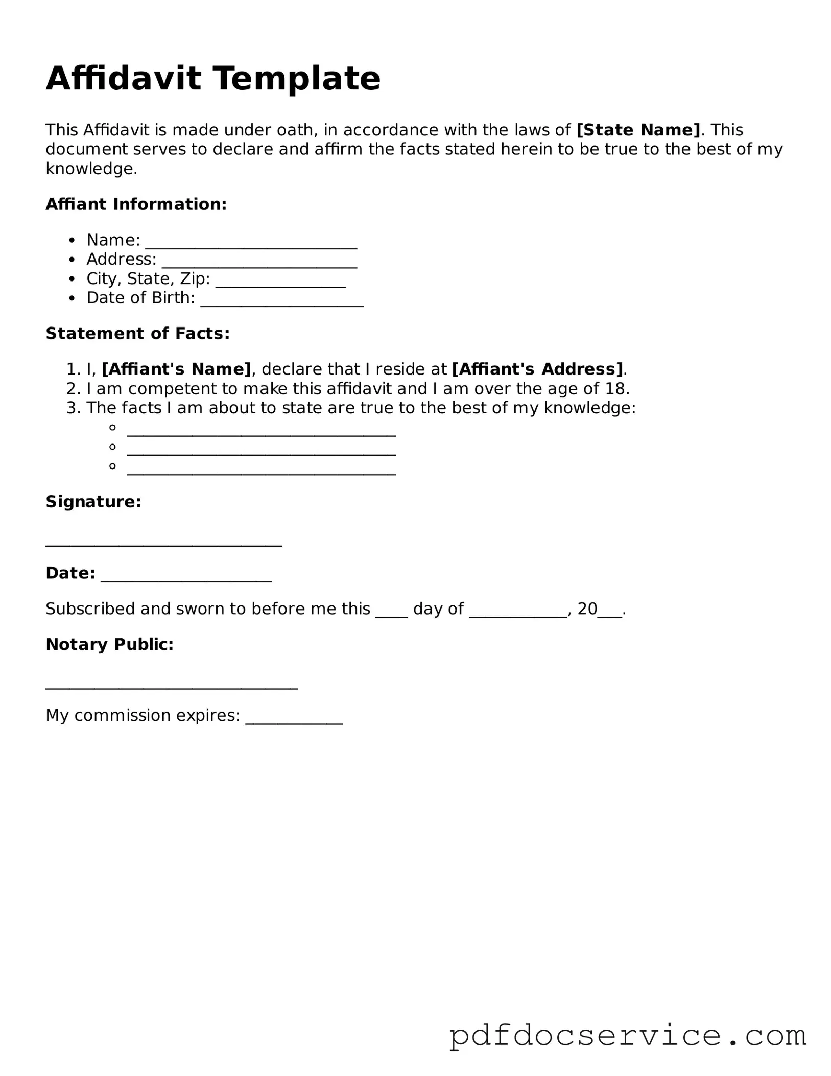 Blank Affidavit Form