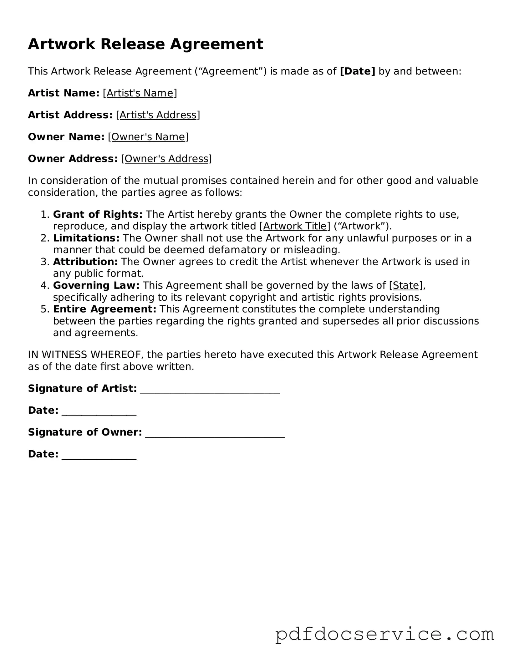 Blank Artwork Release Form