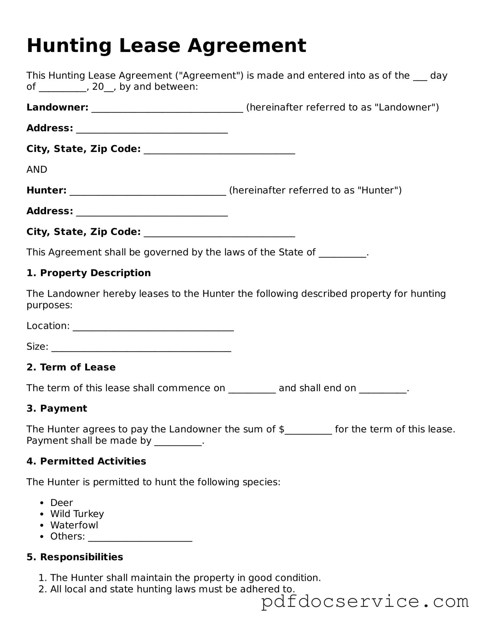 Blank Hunting Lease Agreement Form