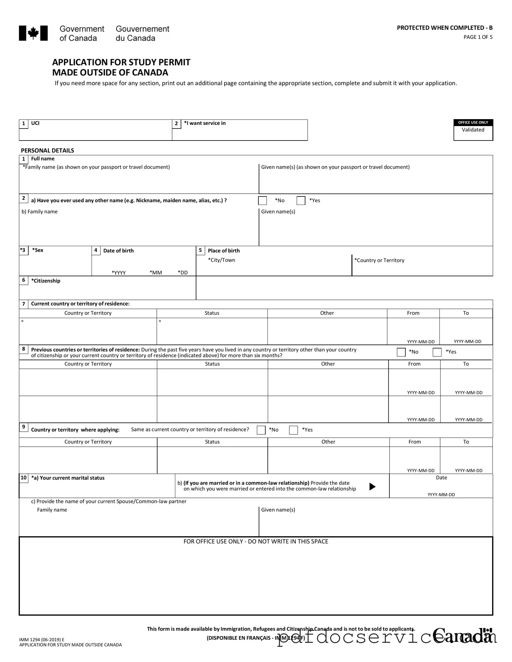 Fill Your Imm 1294 Form
