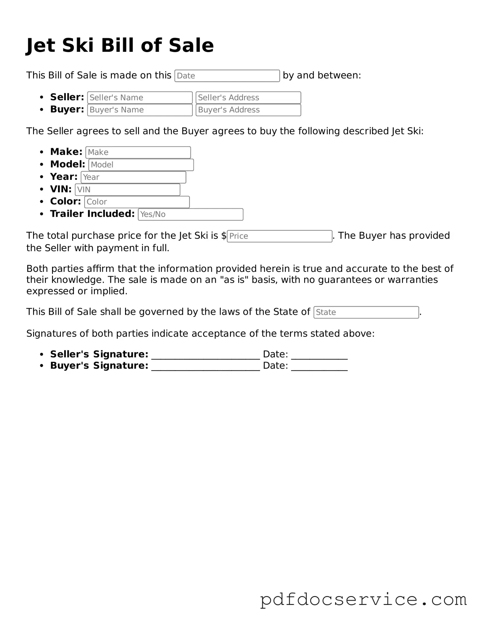 Blank Jet Ski Bill of Sale Form