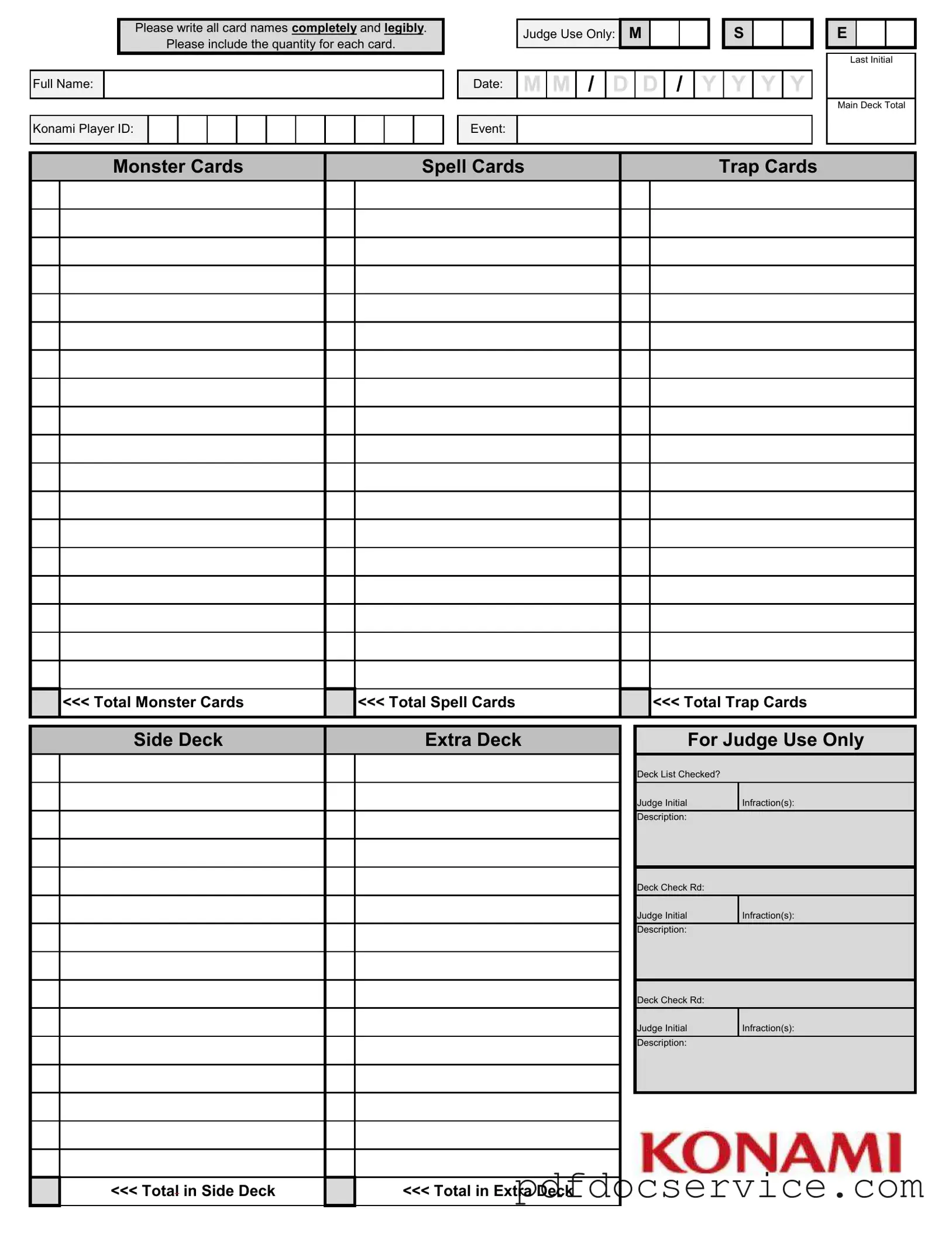 Fill Your Konami Decklist Form