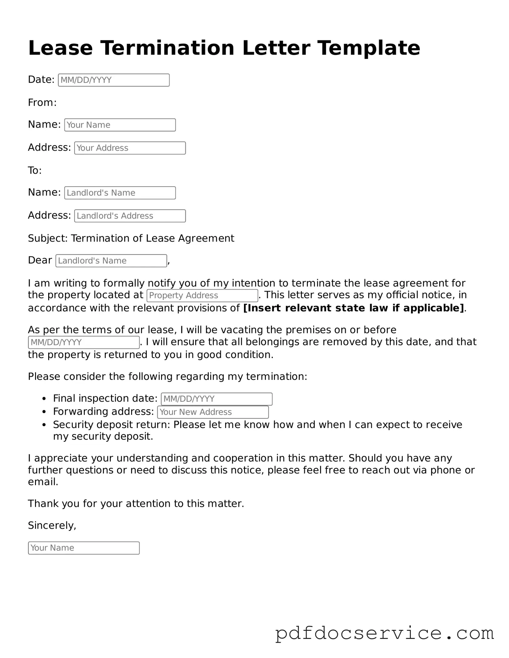 Blank Lease Termination Letter Form