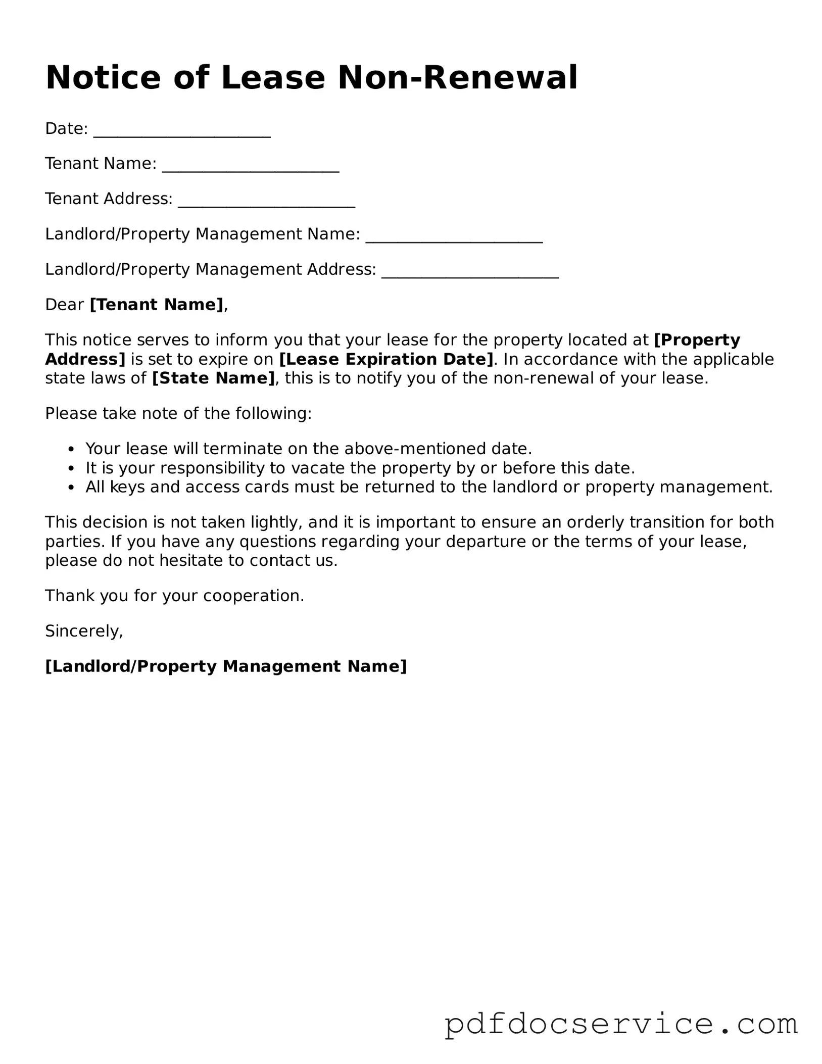 Blank Notice of Lease Non-Renewal Form