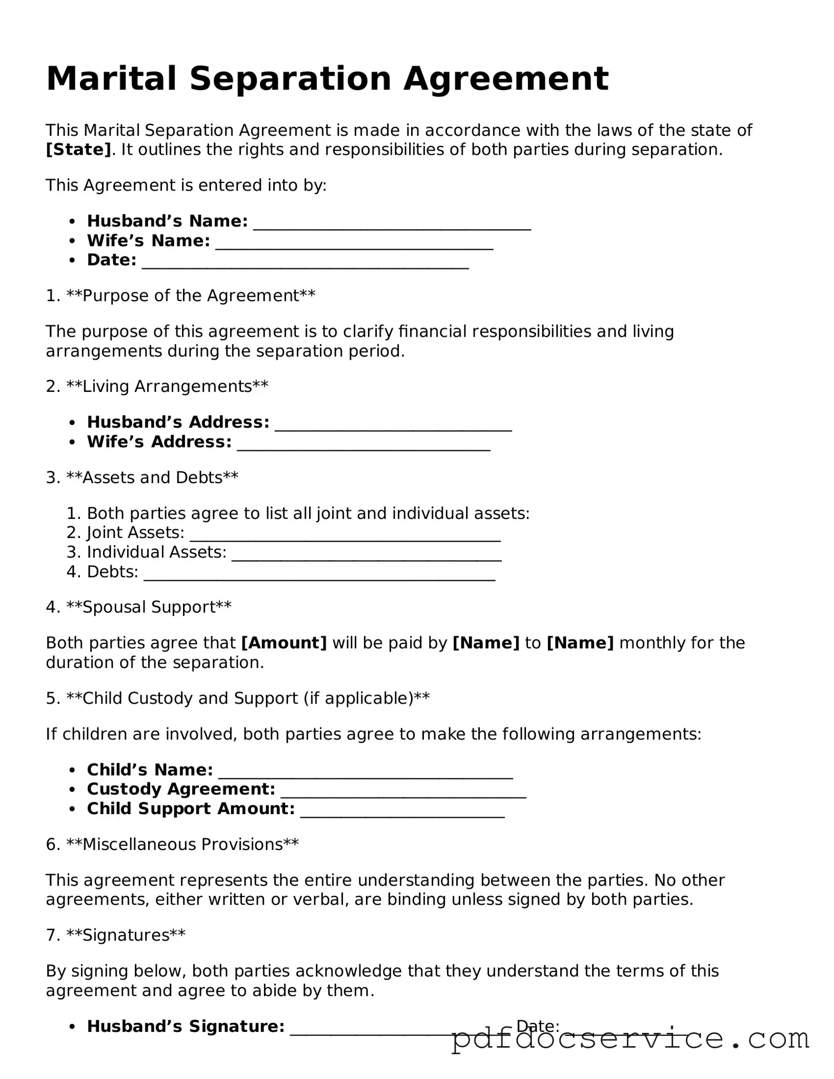 Blank Marital Separation Agreement Form