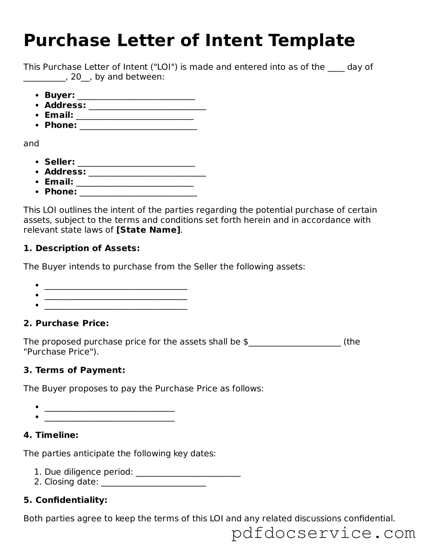 Blank Purchase Letter of Intent Form