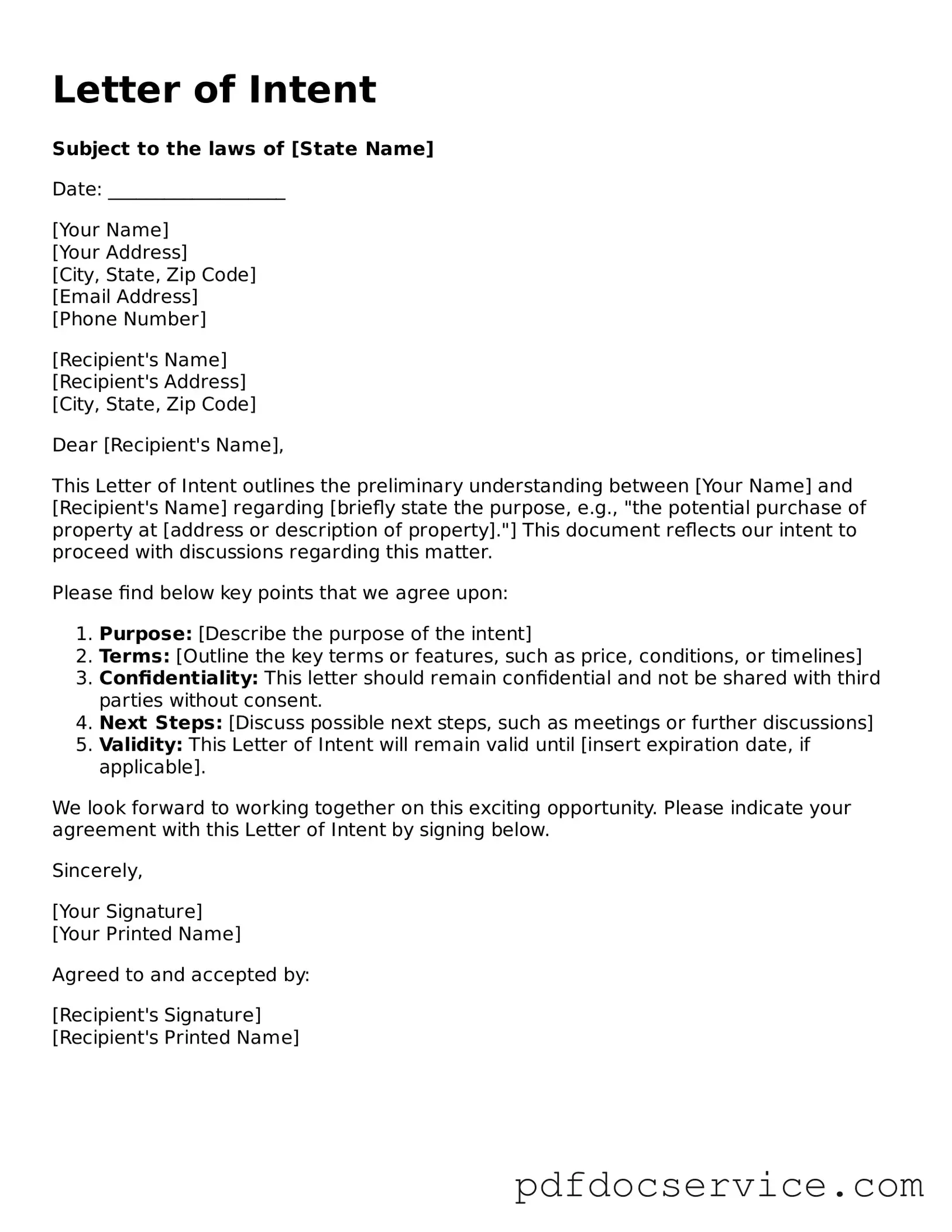 Blank Letter of Intent Form