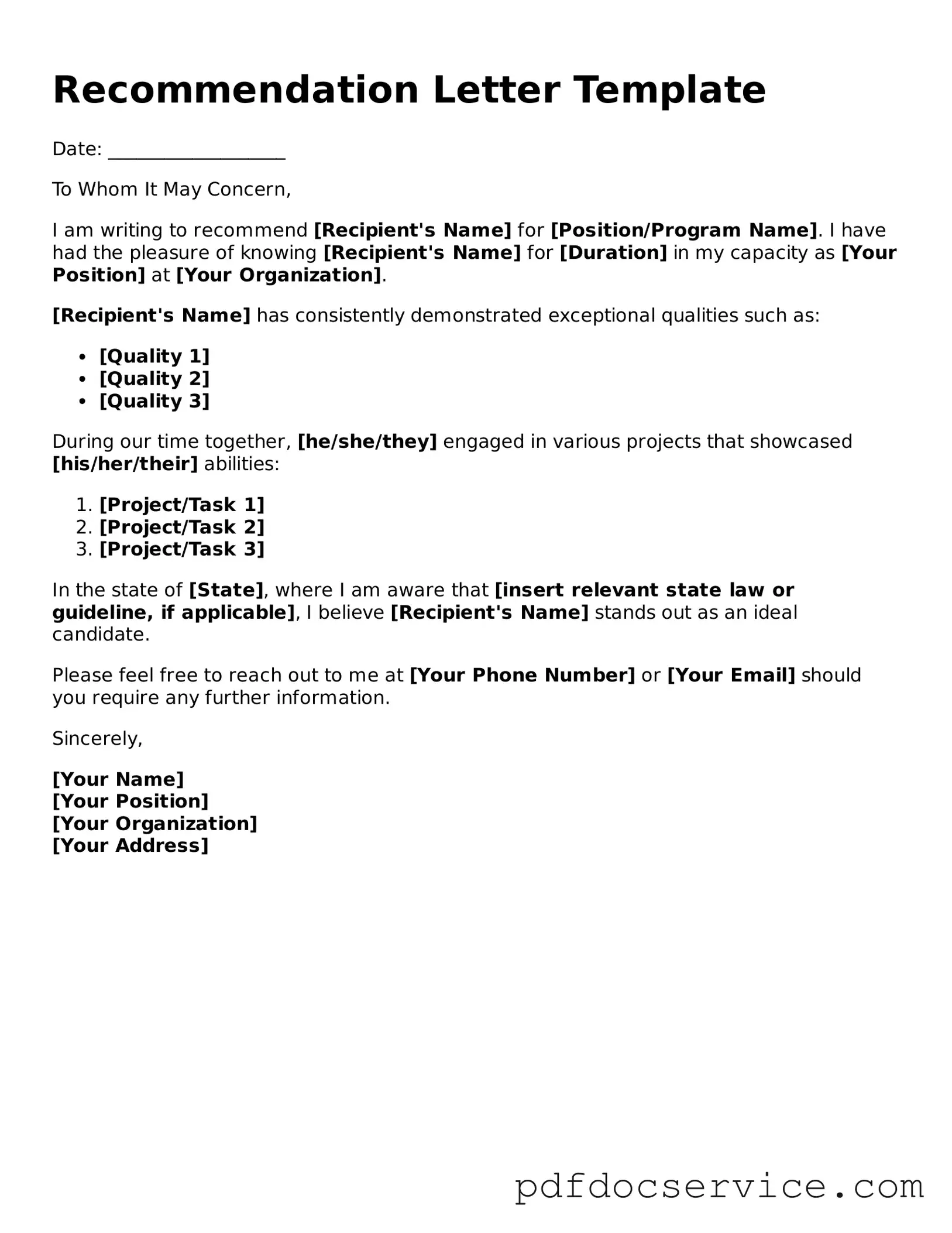 Blank Recommendation Letter Form