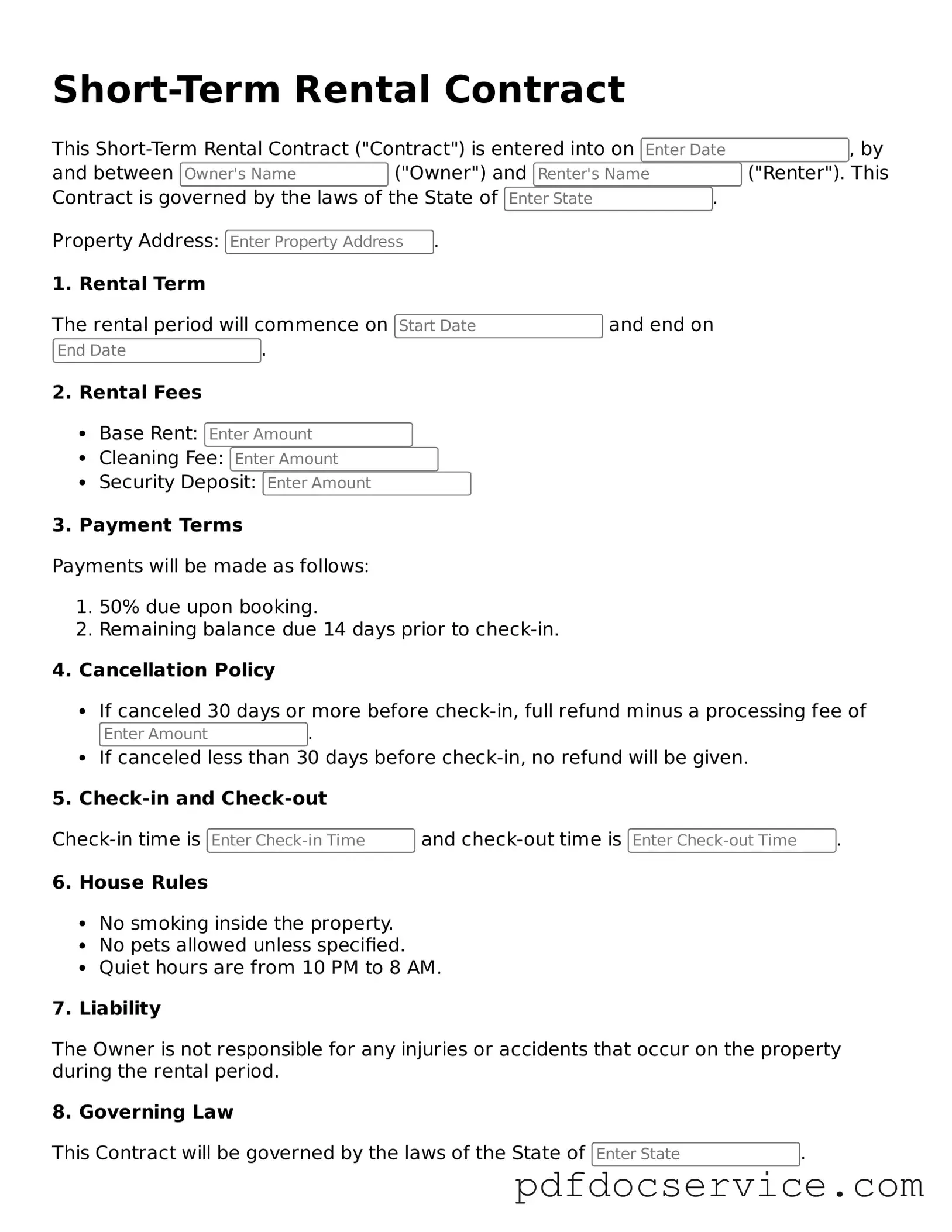 Blank Short-Term Rental Contract Form