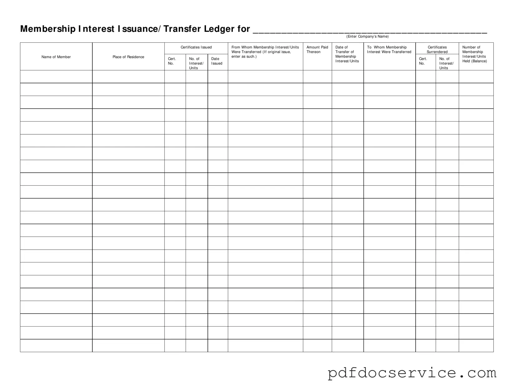 Fill Your Membership Ledger Form