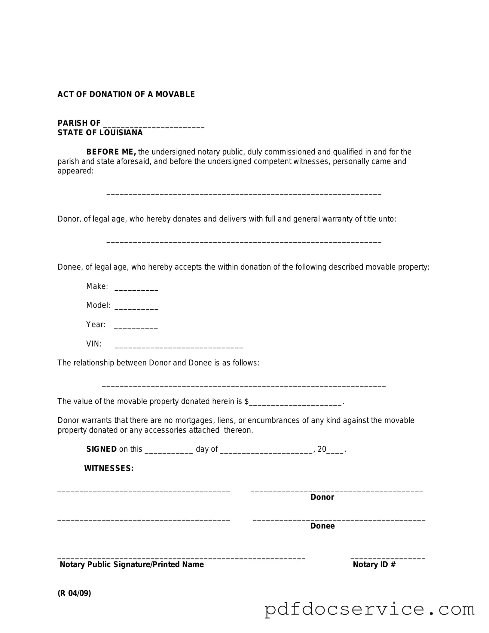Fill Your Louisiana act of donation Form