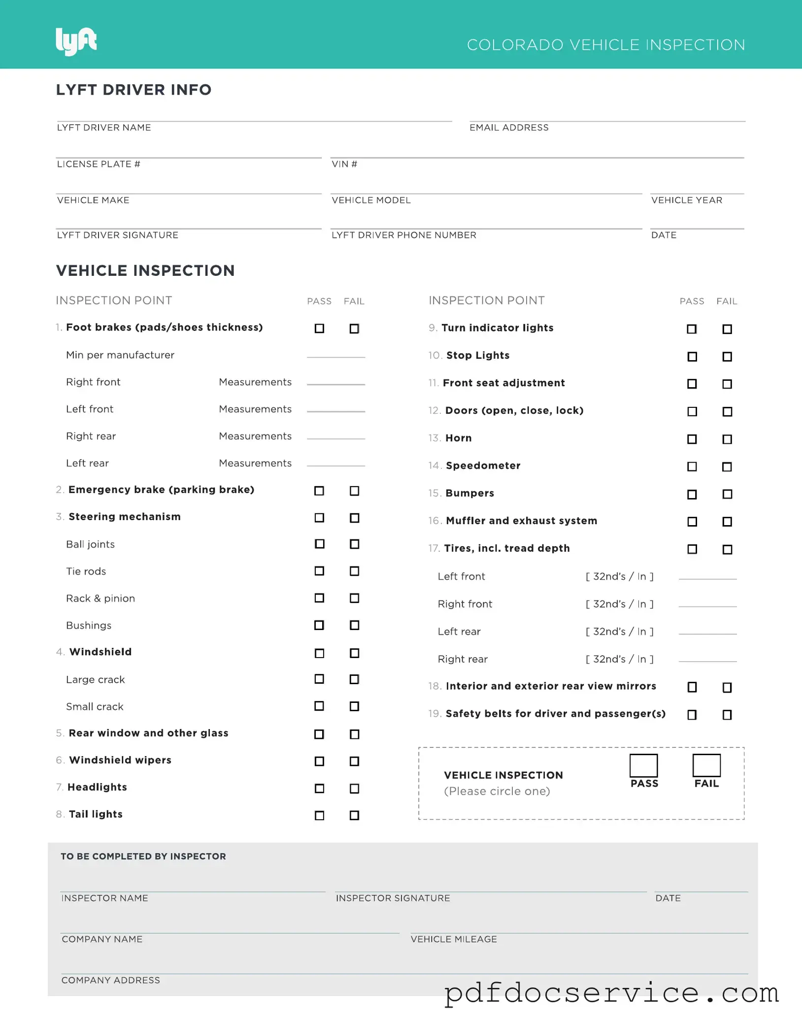 Fill Your Lyft Inspection Form