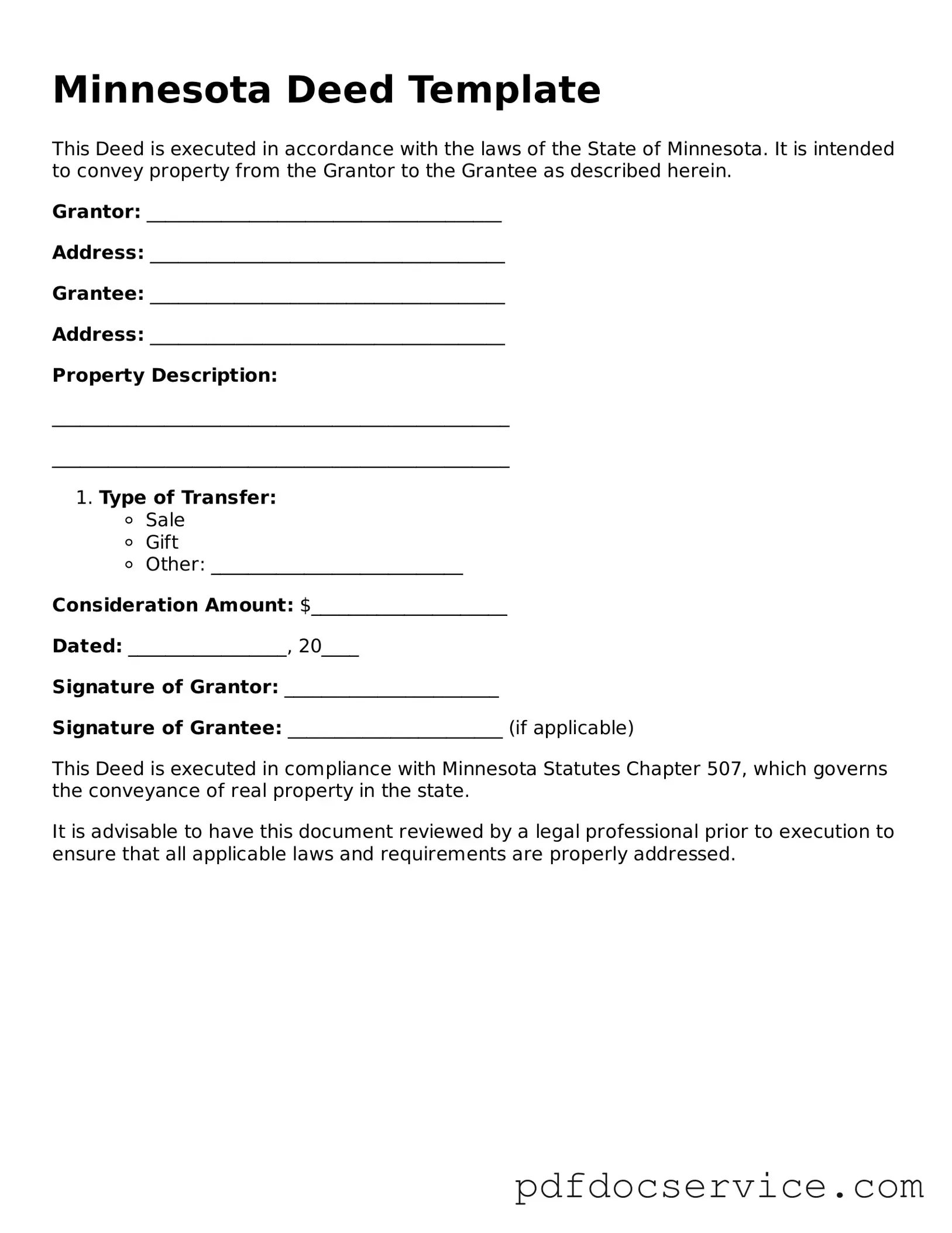 Printable  Deed Template for Minnesota