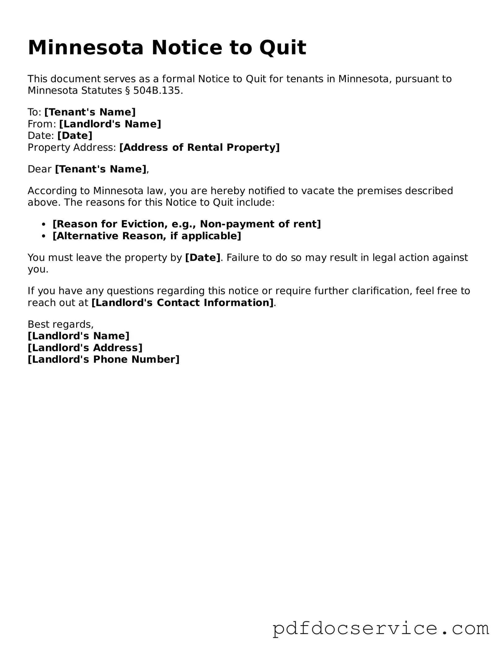 Printable  Notice to Quit Template for Minnesota